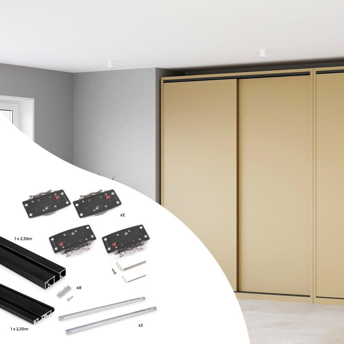EMUCA SRL Système de montage en surface Flow 2 en kit pour une armoire avec 2 portes coulissantes en bois avec fermeture souple.