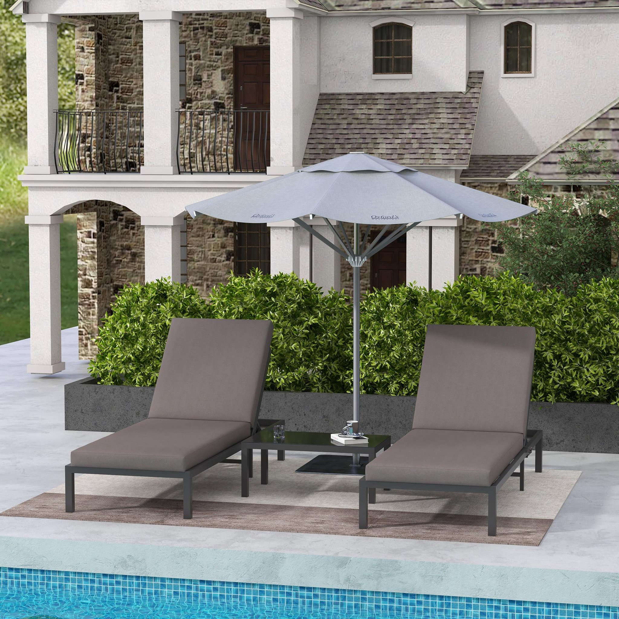 Voir la diapositive 2 : OUTSUNNY Ensemble de 2 bains de soleil inclinables avec matelas déhoussables