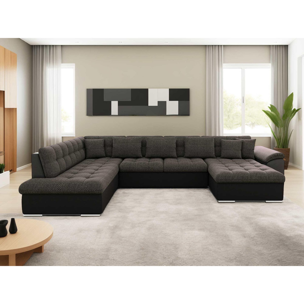 BEST MOBILIER Chuck - canapé panoramique xxl - convertible avec coffre - 7 places - gauche