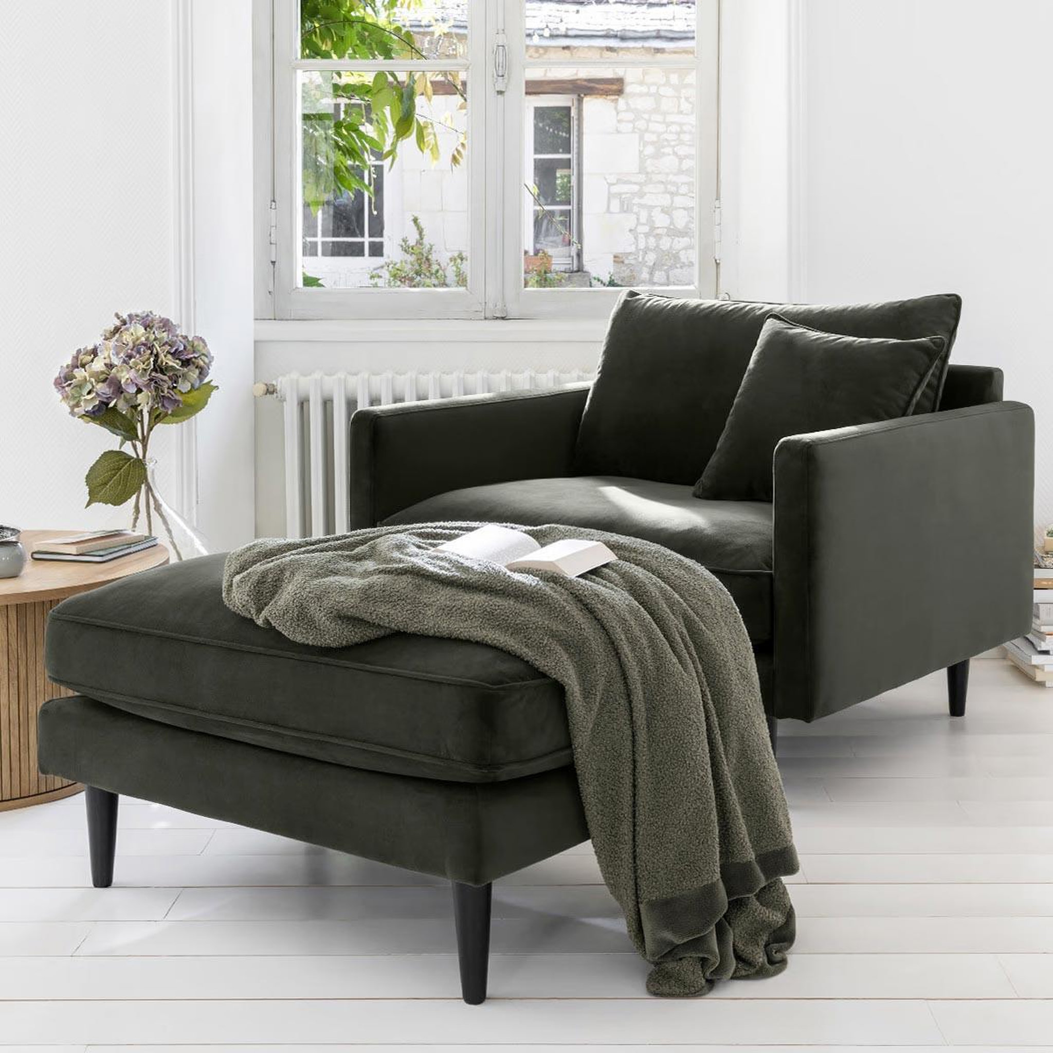 Voir la diapositive 6 : ATMOSPHERA Fauteuil XL Velours  Candice  110cm Vert Kaki