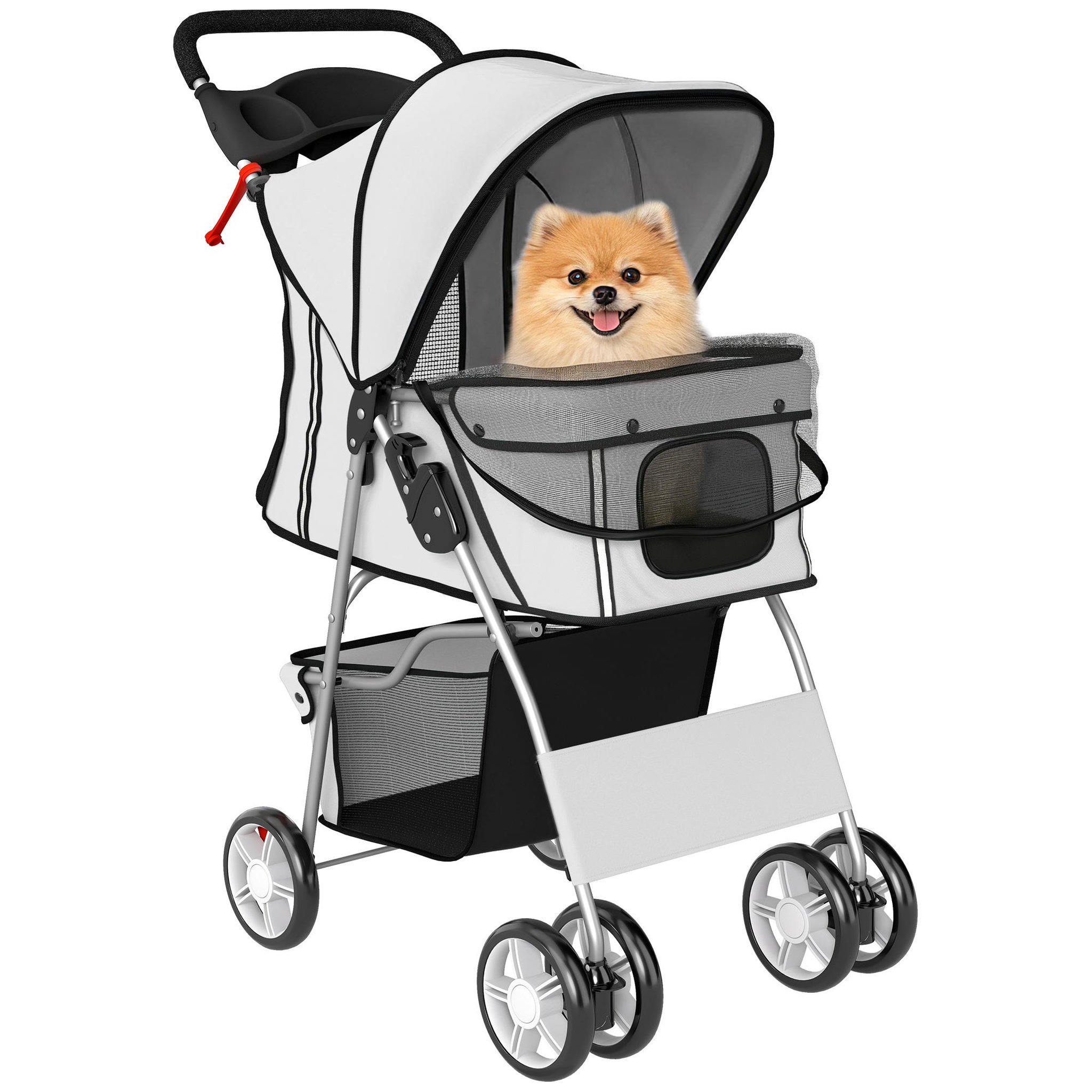 PAWHUT Poussette buggy pliable pour chiens tissu 600d oxford imperméable 4 roues gris clair