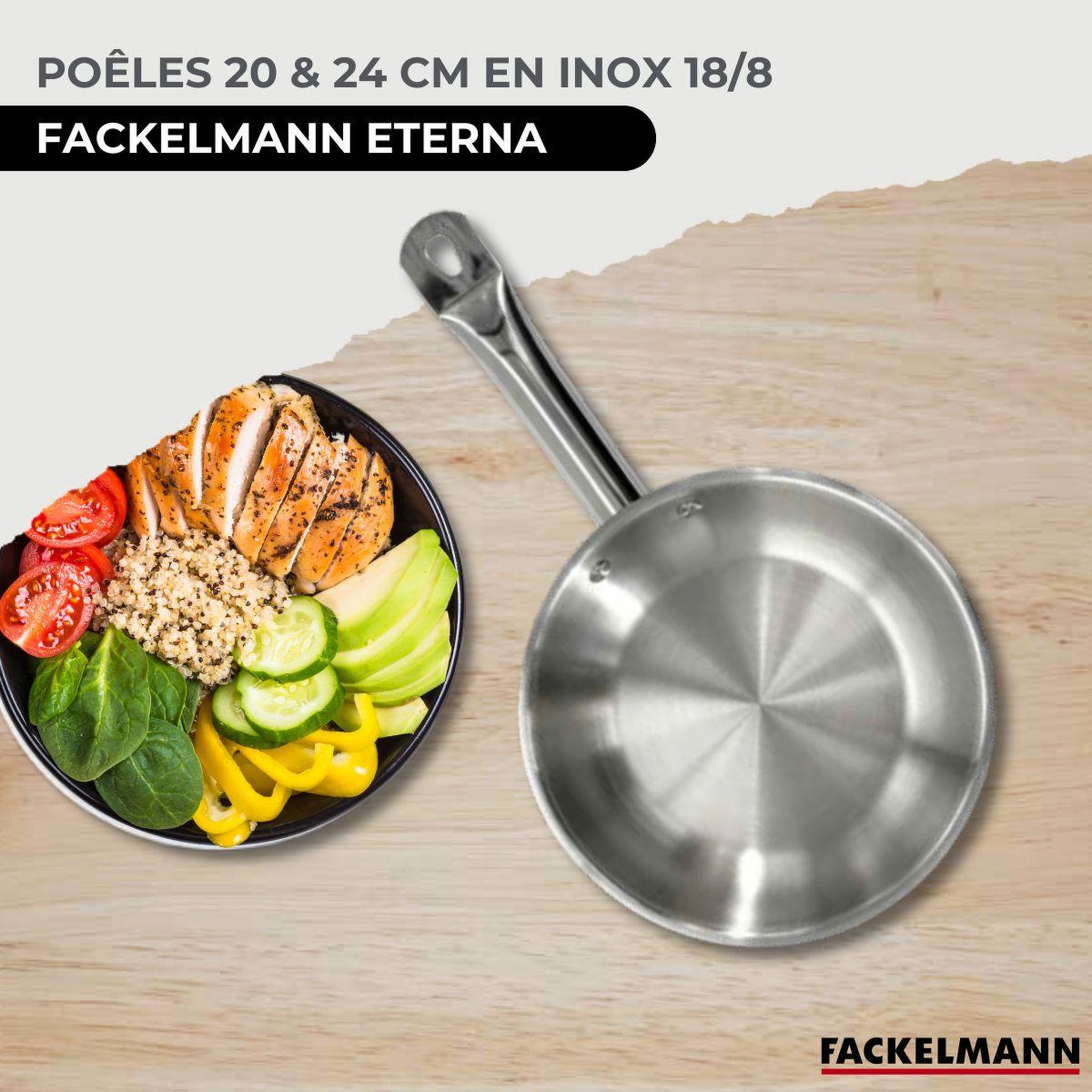 Voir la diapositive 2 : Fackelmann Set de 2 poêles 20 et 24 cm en inox et 6 ustensiles fackelmann eterna