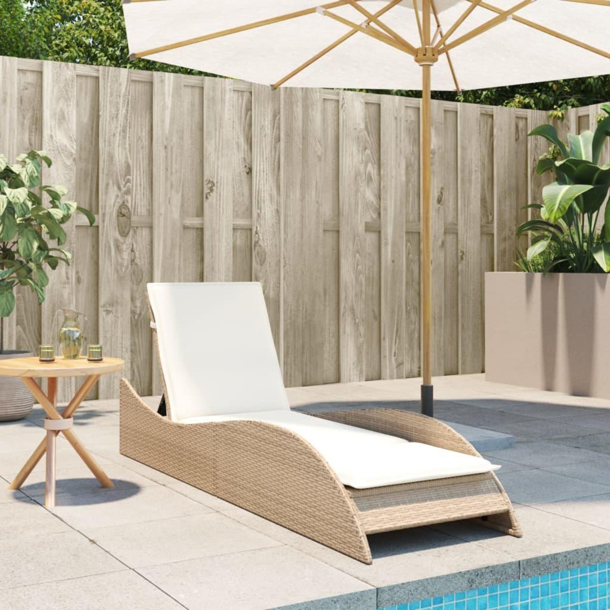 VIDAXL Chaise longue avec coussin beige 60x205x73 cm resine tressee