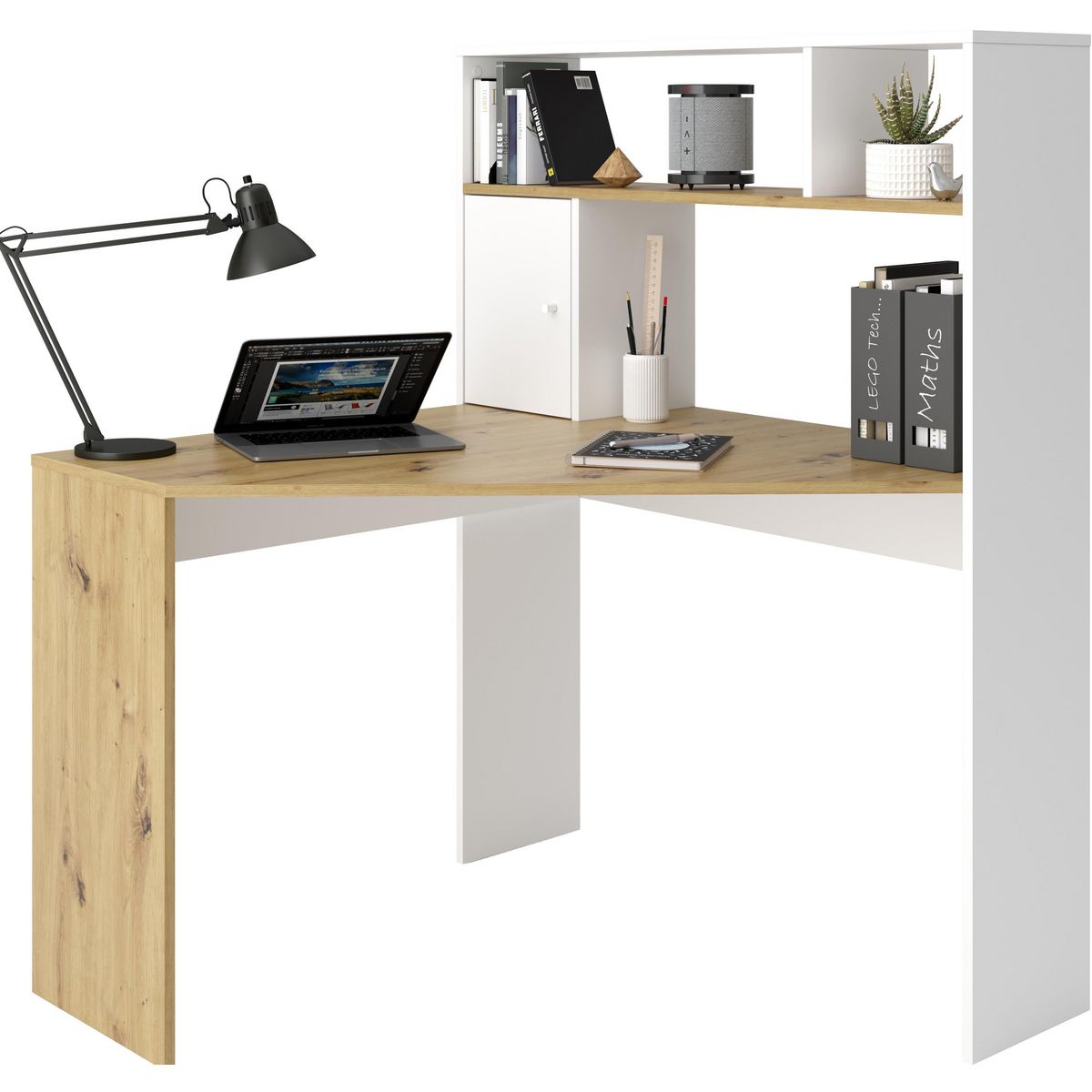 Bureau d'angle droit avec rangements L100cm HARRY