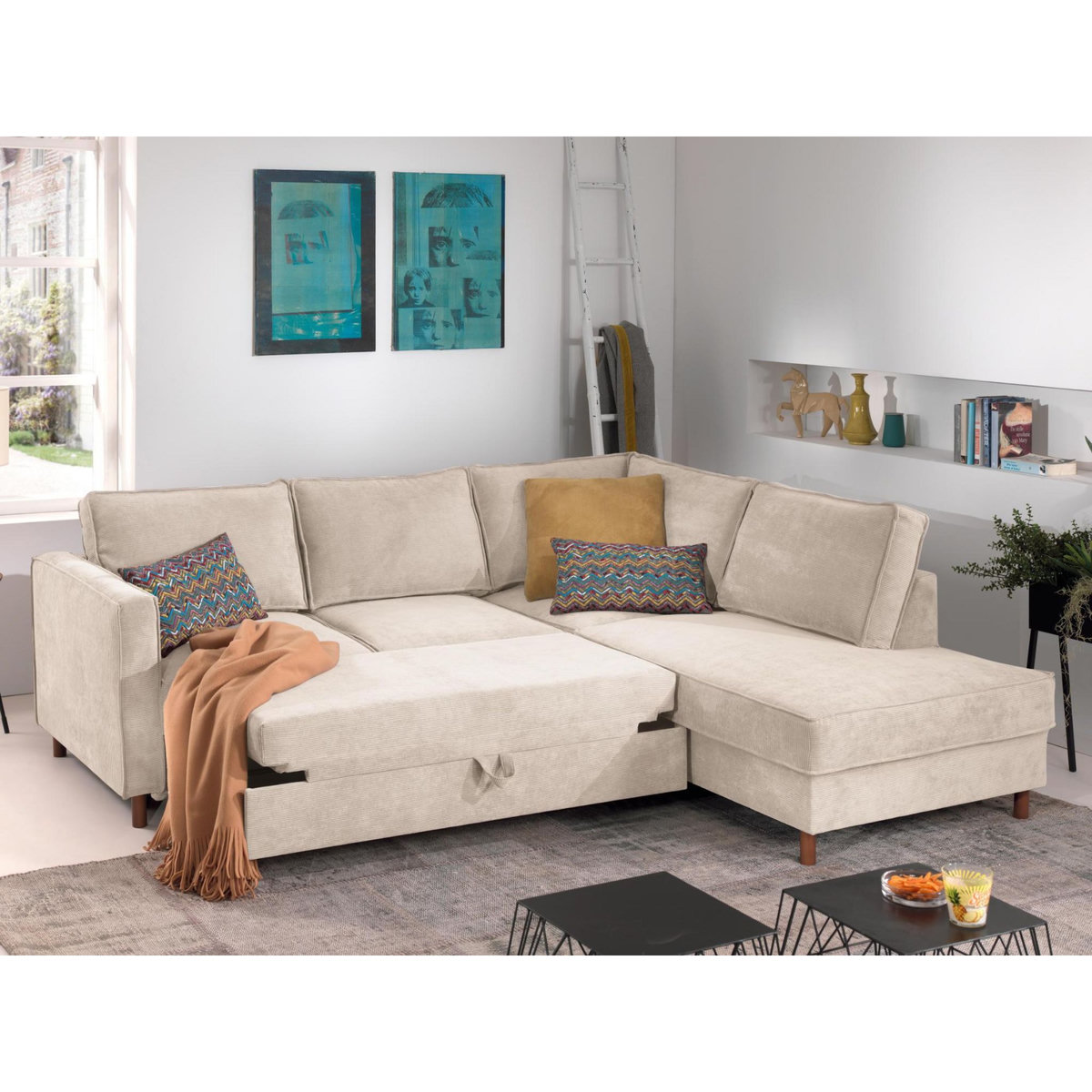 LISA DESIGN Jake - canapé d'angle droit - convertible - 5 places - en velours côtelé