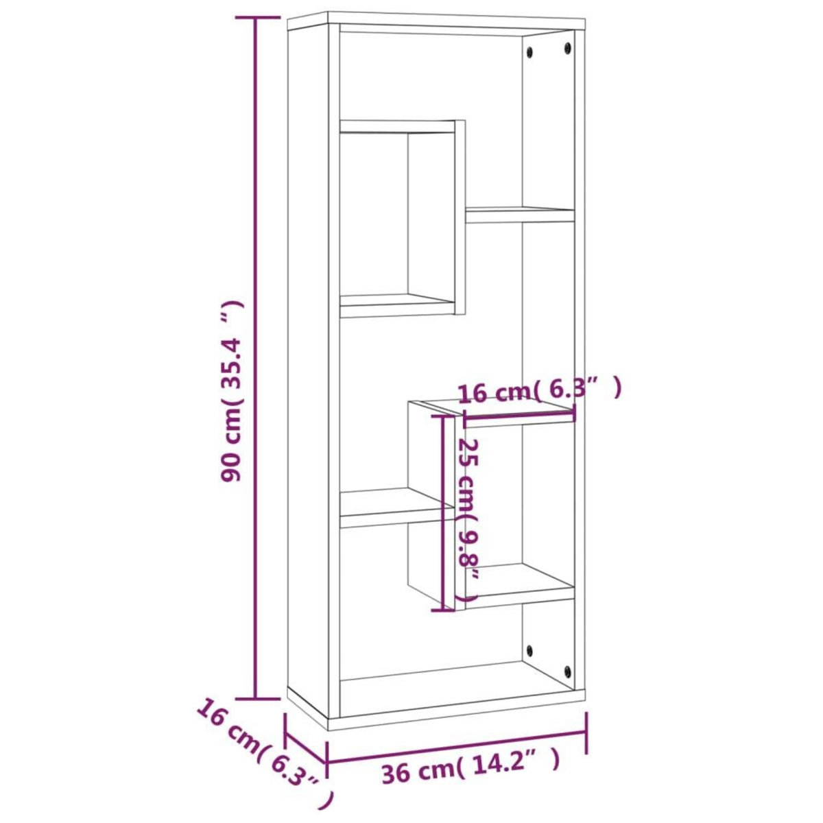 VIDAXL Etagere murale Sonoma gris 36x16x90 cm Bois d'ingenierie
