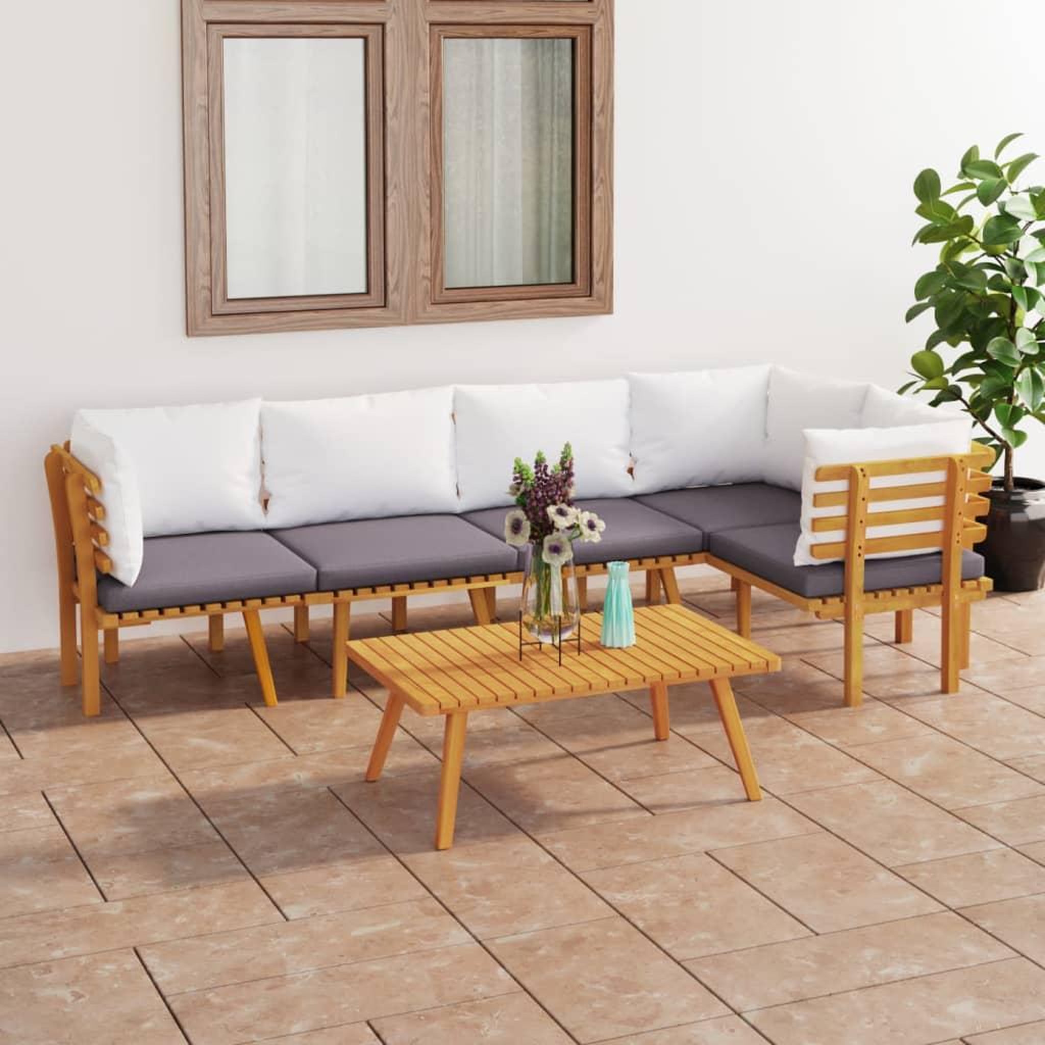 Voir la diapositive 1 : VIDAXL Salon de jardin 6 pcs avec coussins Bois d'acacia solide