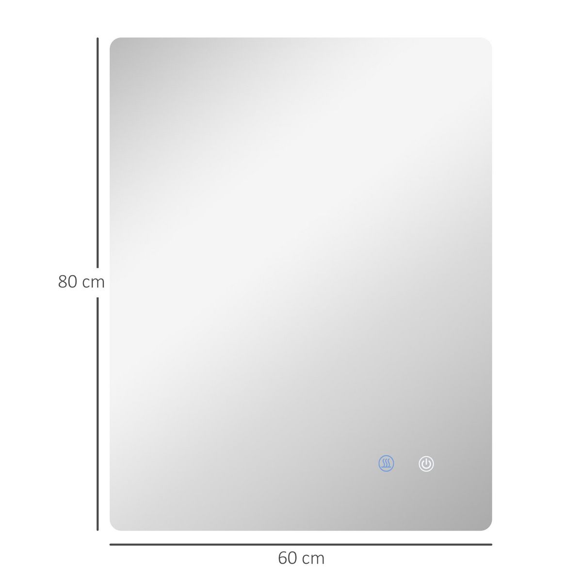 KLEANKIN Miroir rectangulaire mural lumineux LED de salle de bain - 80 x 60 cm - 3 couleurs, luminosité réglable interrupteur tactile système antibuée blanc transparent