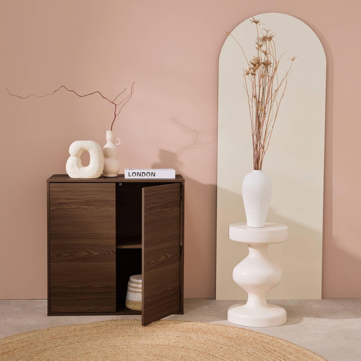 SWEEEK Buffet. module de rangement noyer décor bois 2 portes L 70 x P 35 x H 70 cm - Kompo
