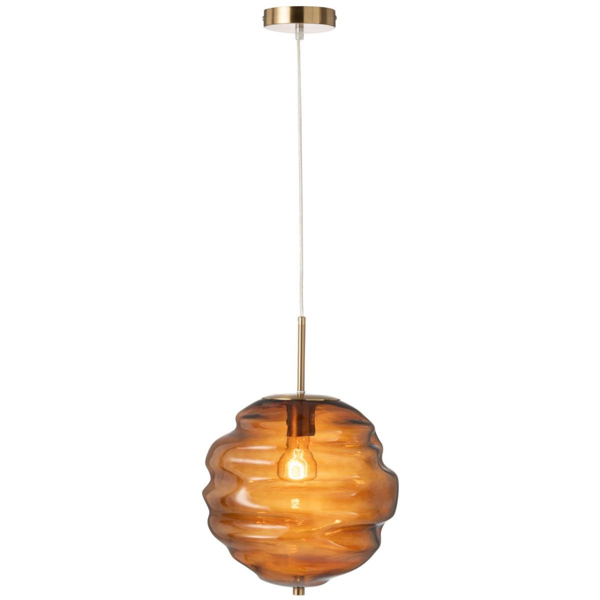 Voir la diapositive 2 : J-LINE Lampe suspension en verre  ruche  34cm marron