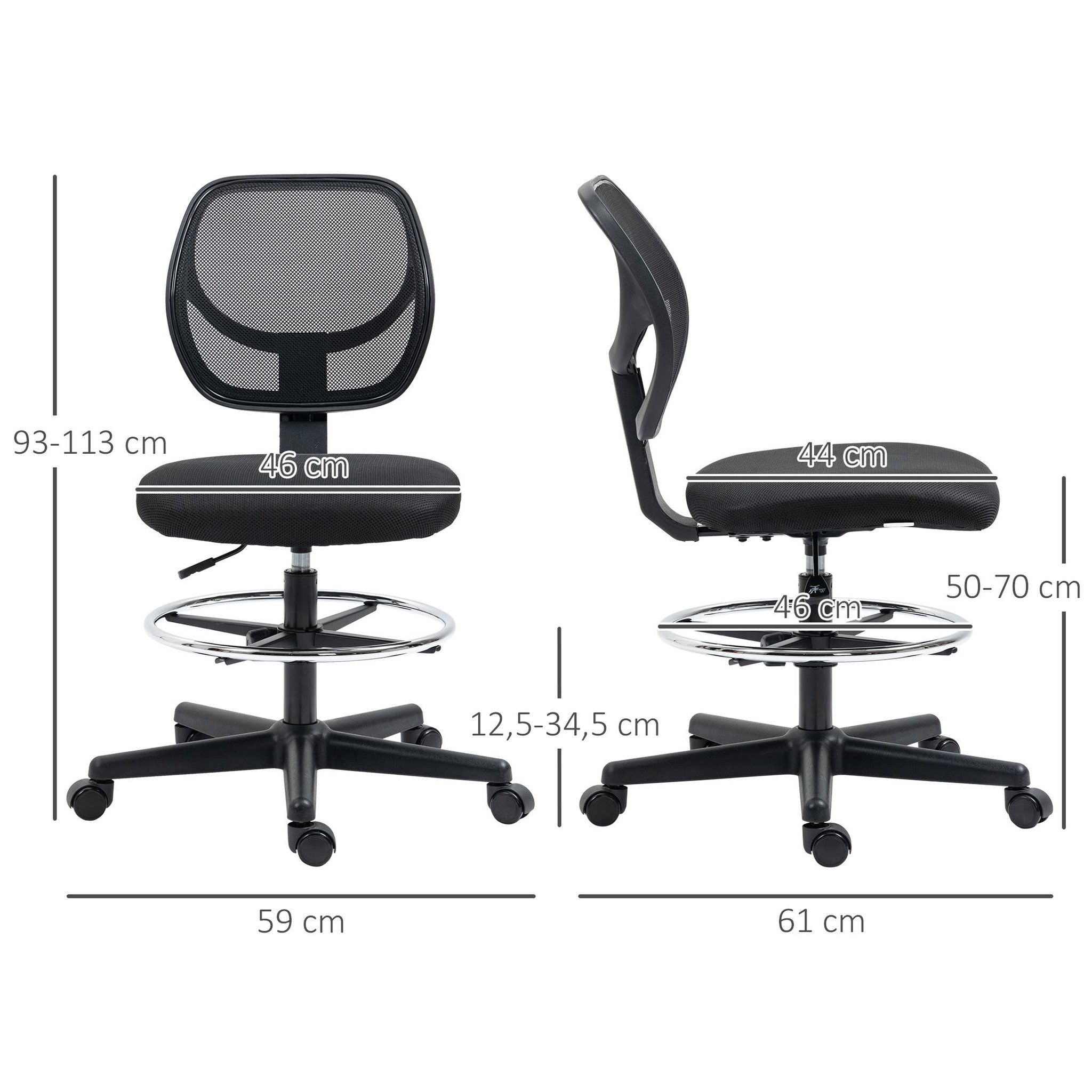 Voir la diapositive 3 : VINSETTO Chaise de bureau assise haute réglable dim. 59L x 61l x 93-113H cm pivotant 360° tissu maille respirante noir