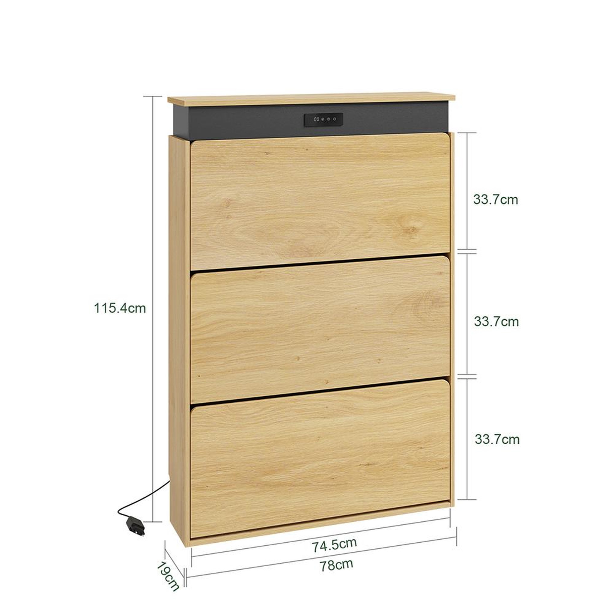 Voir la diapositive 3 : SOBUY Armoire à chaussures 3 portes rabattables avec séchage led chêne clair 78x19x115,4cm
