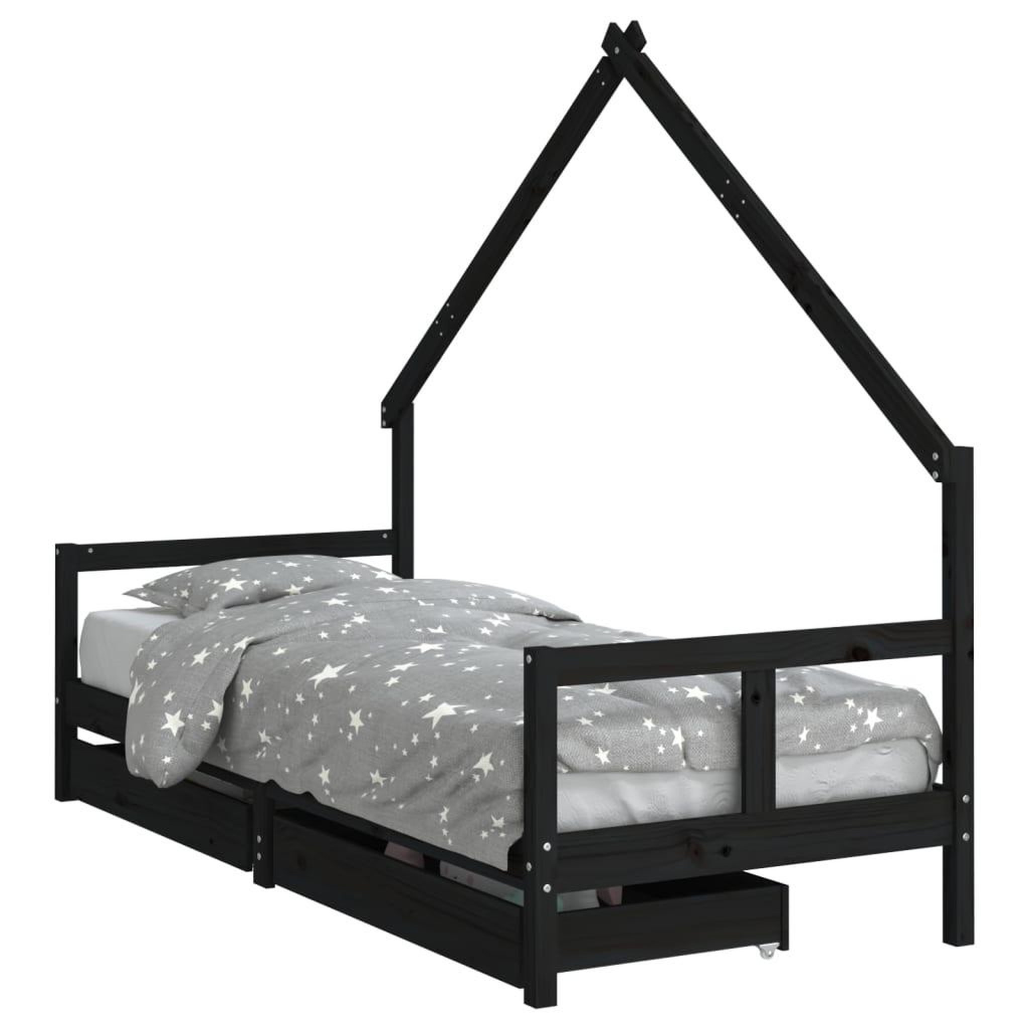 Voir la diapositive 2 : VIDAXL Cadre de lit enfant tiroirs noir 80x200 cm bois de pin massif