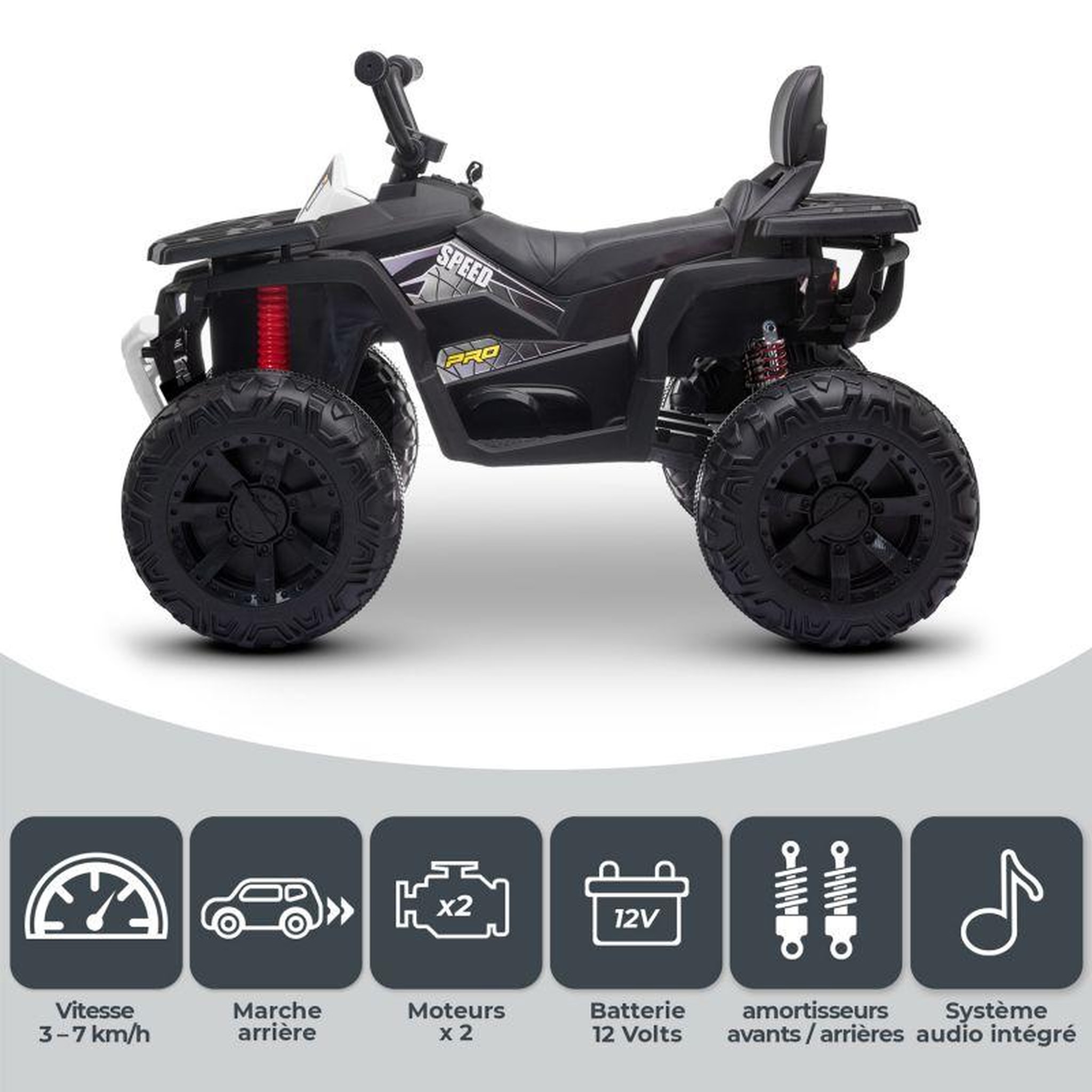 Voir la diapositive 3 : PLAY4FUN Quad électrique 2x 40W pour enfant - avec 4 suspensions, Marche AV/AR et Système audio