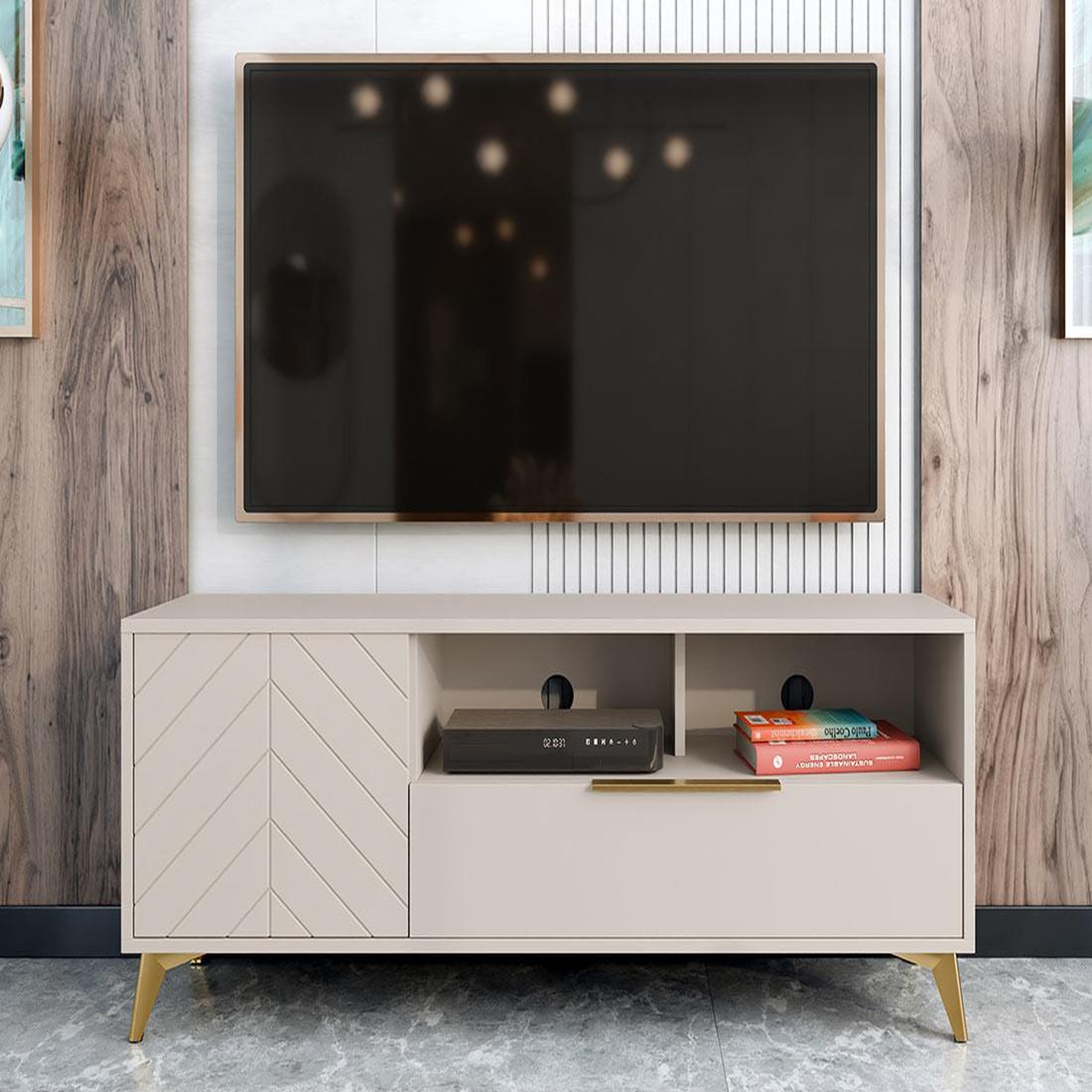 Voir la diapositive 6 : BEST MOBILIER Boccioni - meuble tv - beige - 150 cm