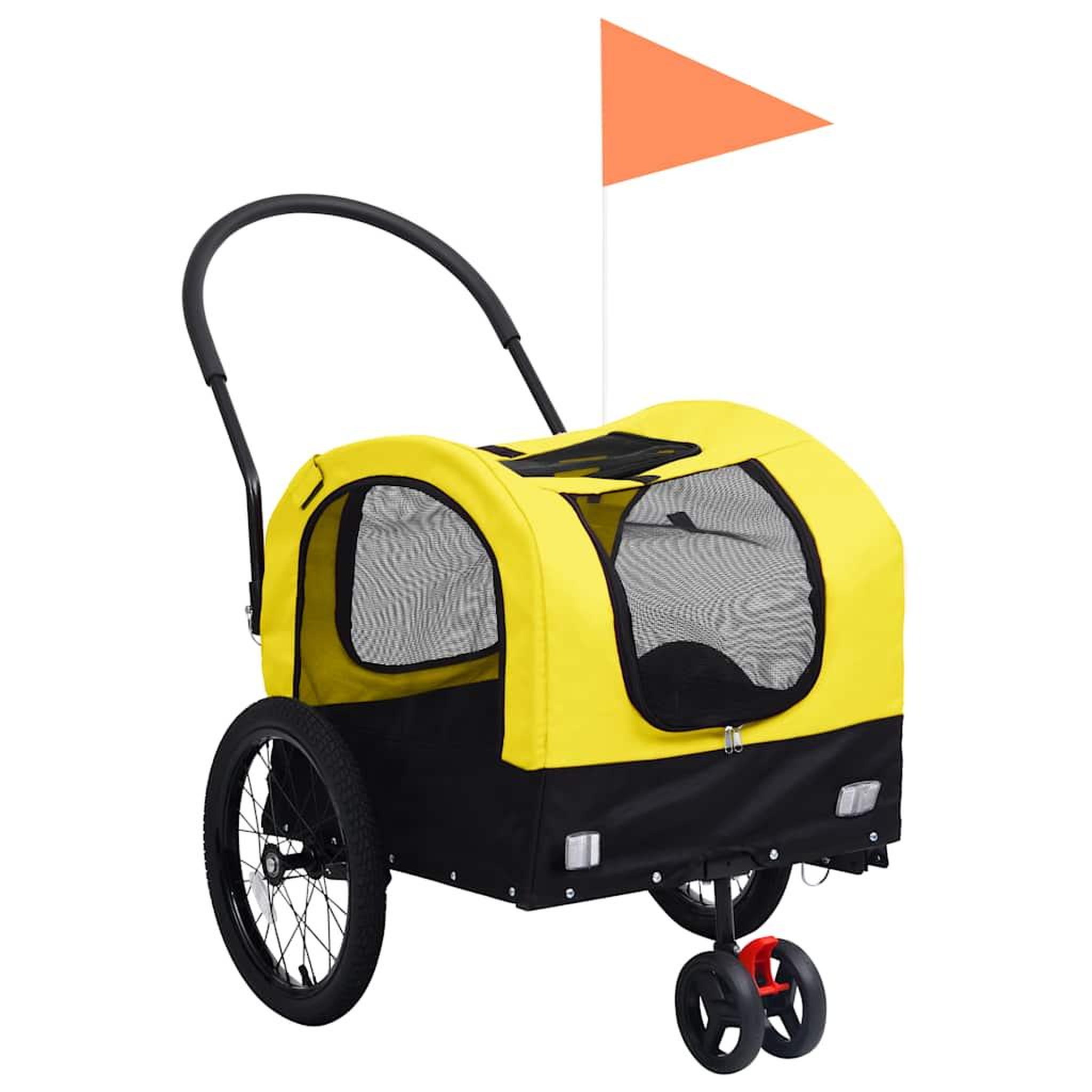 VIDAXL Remorque de velo pour chiens et poussette 2-en-1 jaune et noir