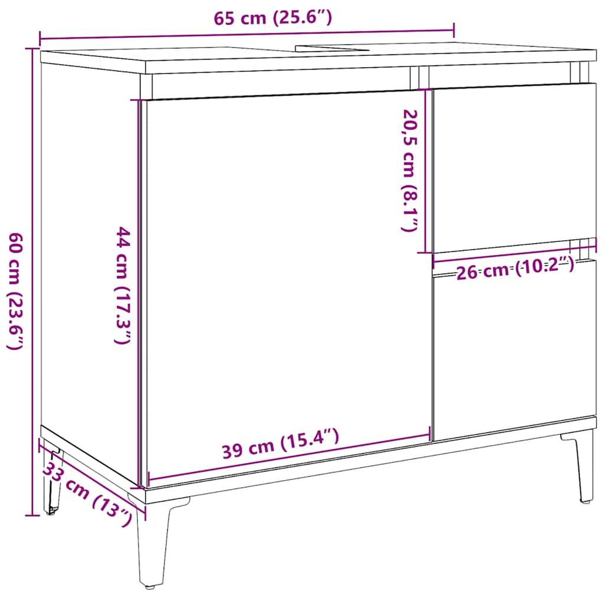 Voir la diapositive 6 : VIDAXL Armoire d'evier gris beton 65x33x60 cm bois d'ingenierie