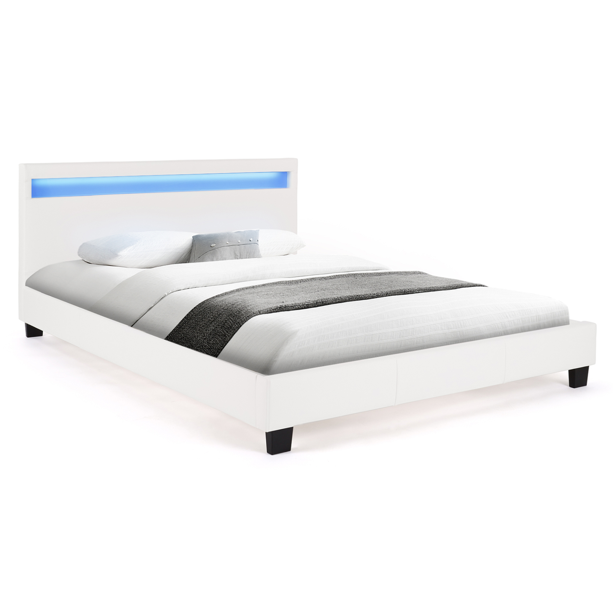 ID MARKET Lit double neo avec tête de lit led intégrées et sommier 140 x 190 cm pvc blanc