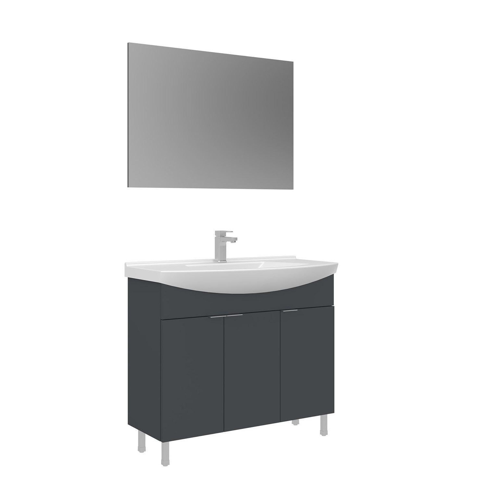 Habitat et Jardin Meuble avec simple vasque et miroir  Purus 100  - 100 x 50 x 83 cm - Matte Anthracite