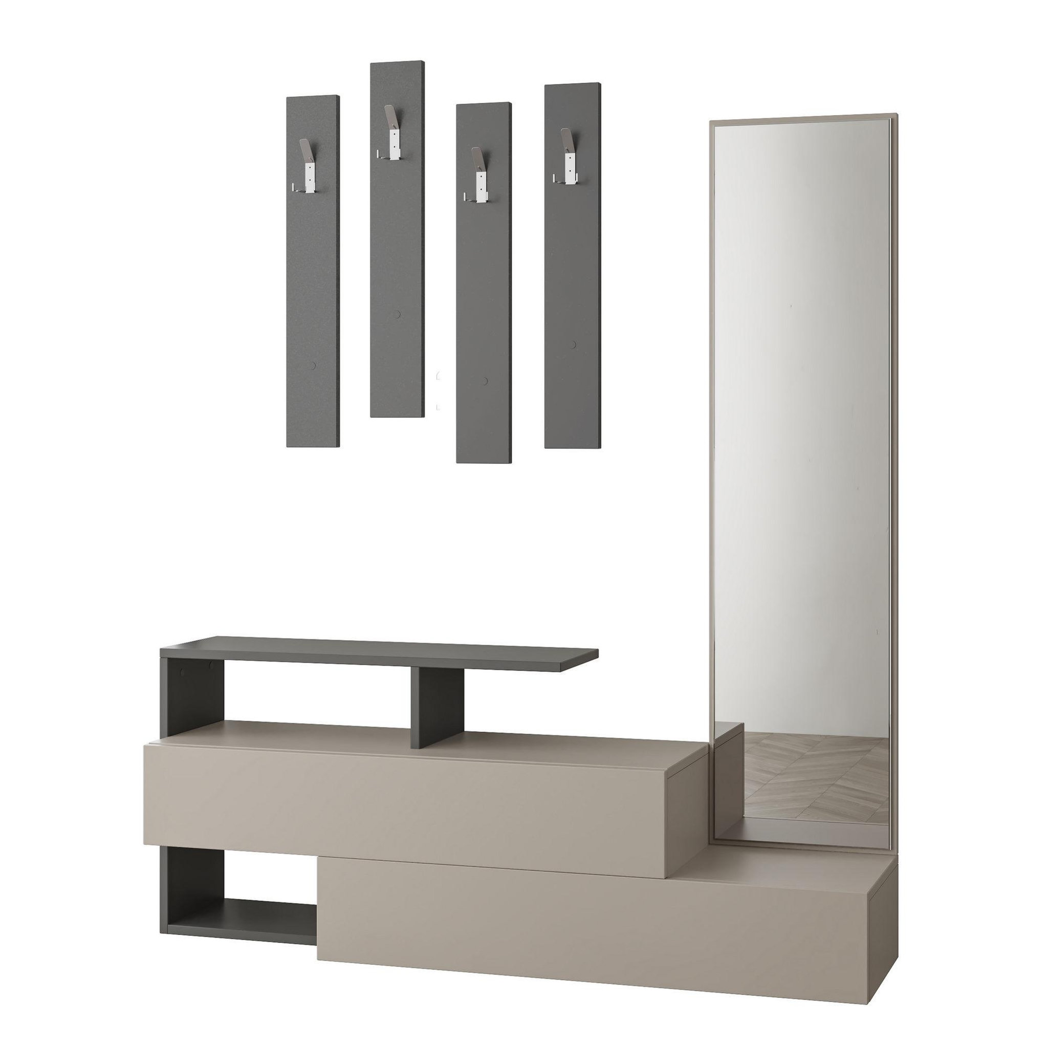 Habitat et Jardin Meuble d'entrée avec miroir en bois  ramda  - 137 x 35 x 154 cm - gris anthracite