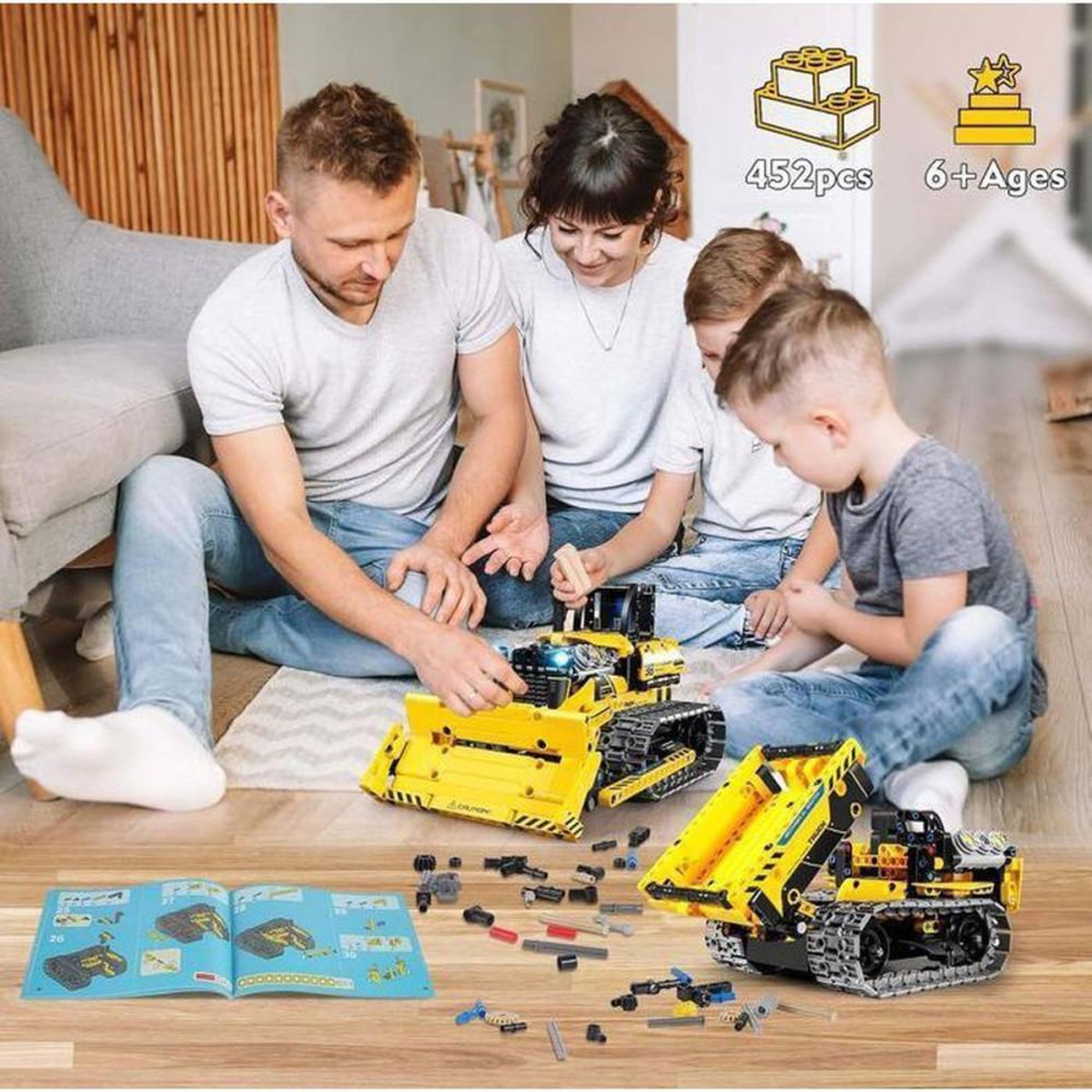 Voir la diapositive 5 : Coffret de construction RC 3 en 1 programmable 2,4 GHz 452 pièces – bulldozer, benne et véhicule chenillé