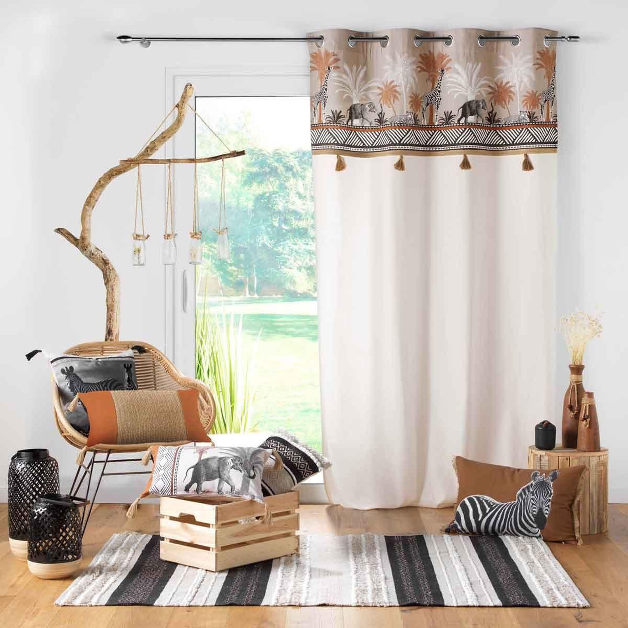 Voir la diapositive 4 : Douceur d'Intérieur Rideau à œillets  kenya lodge  140x240cm taupe