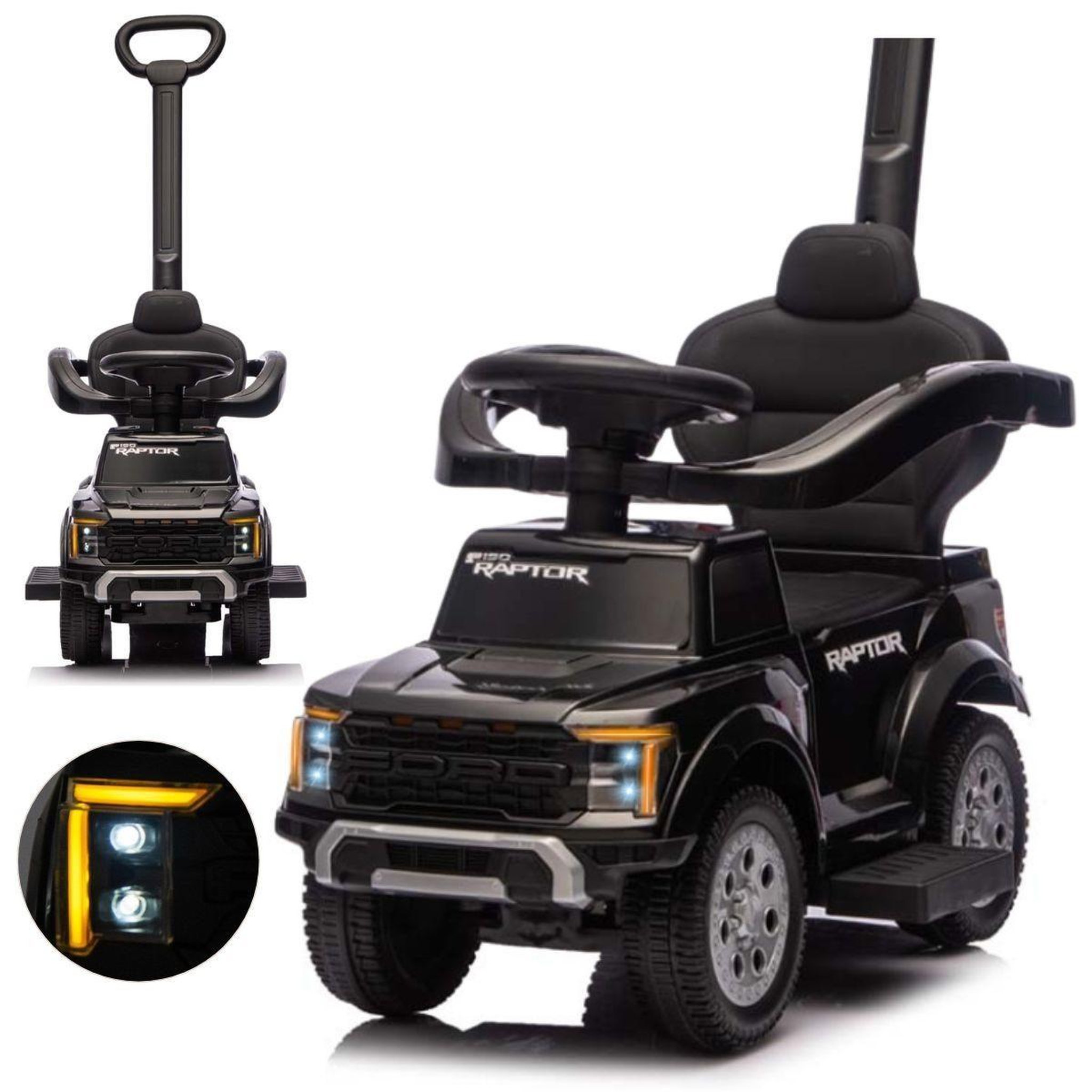 MILLY MALLY Porteur  ford f-150 3 en 1 noir - avec canne de guidage