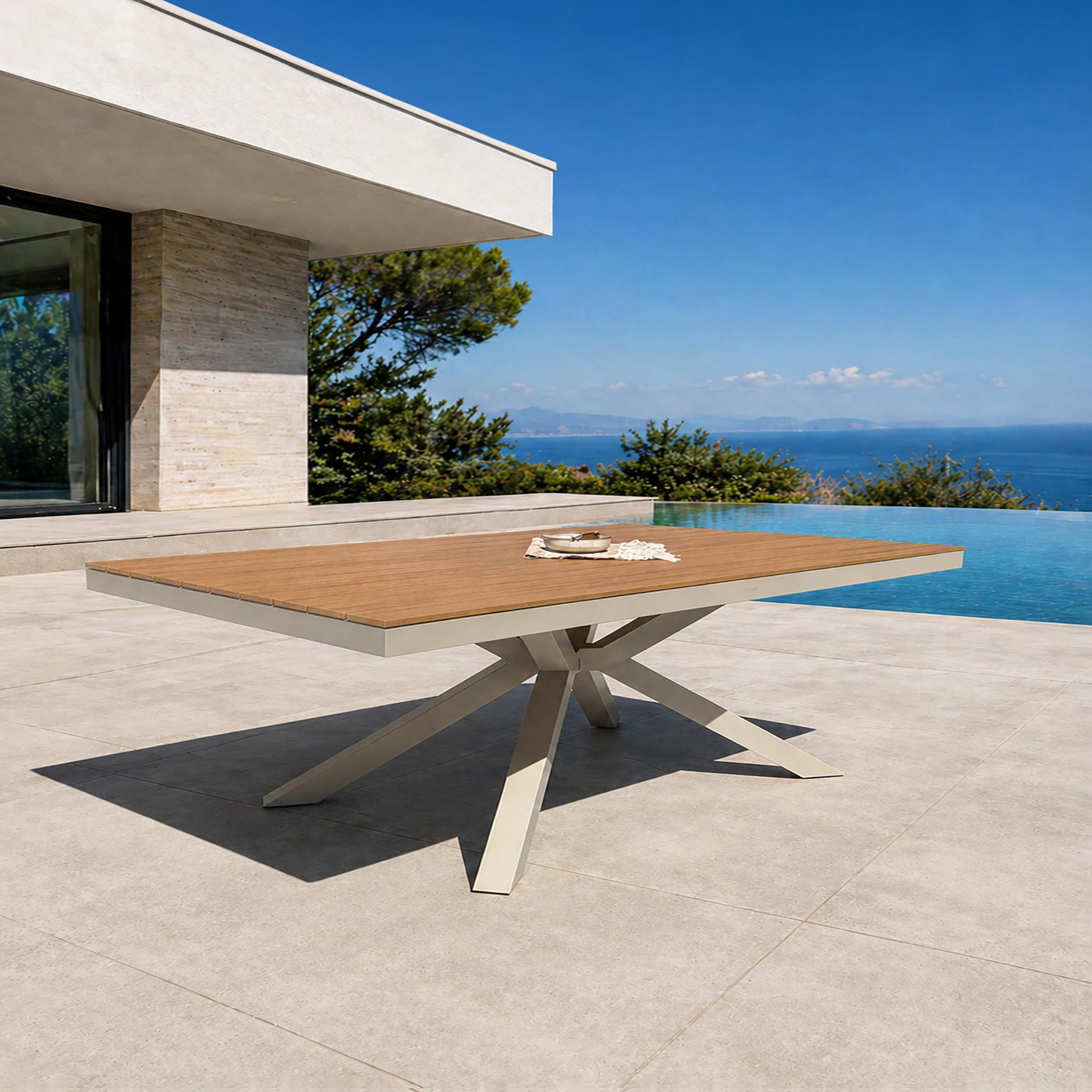 Voir la diapositive 2 : DCB GARDEN Table de jardin en alu plateau polywood aspect bois