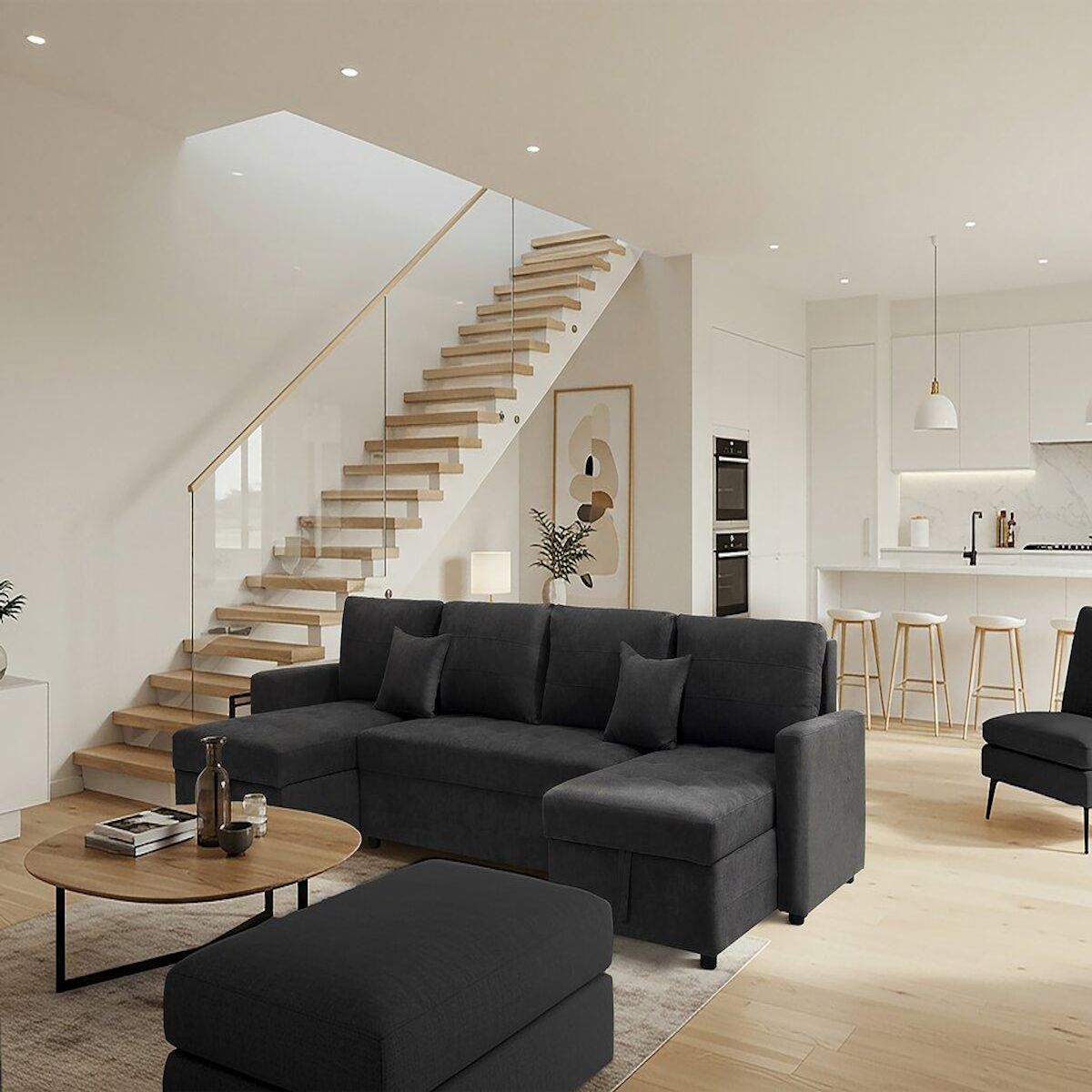 Habitat et Jardin Canapé panoramique convertible avec coffres de rangement  Antoine  - 5 places - Gris foncé