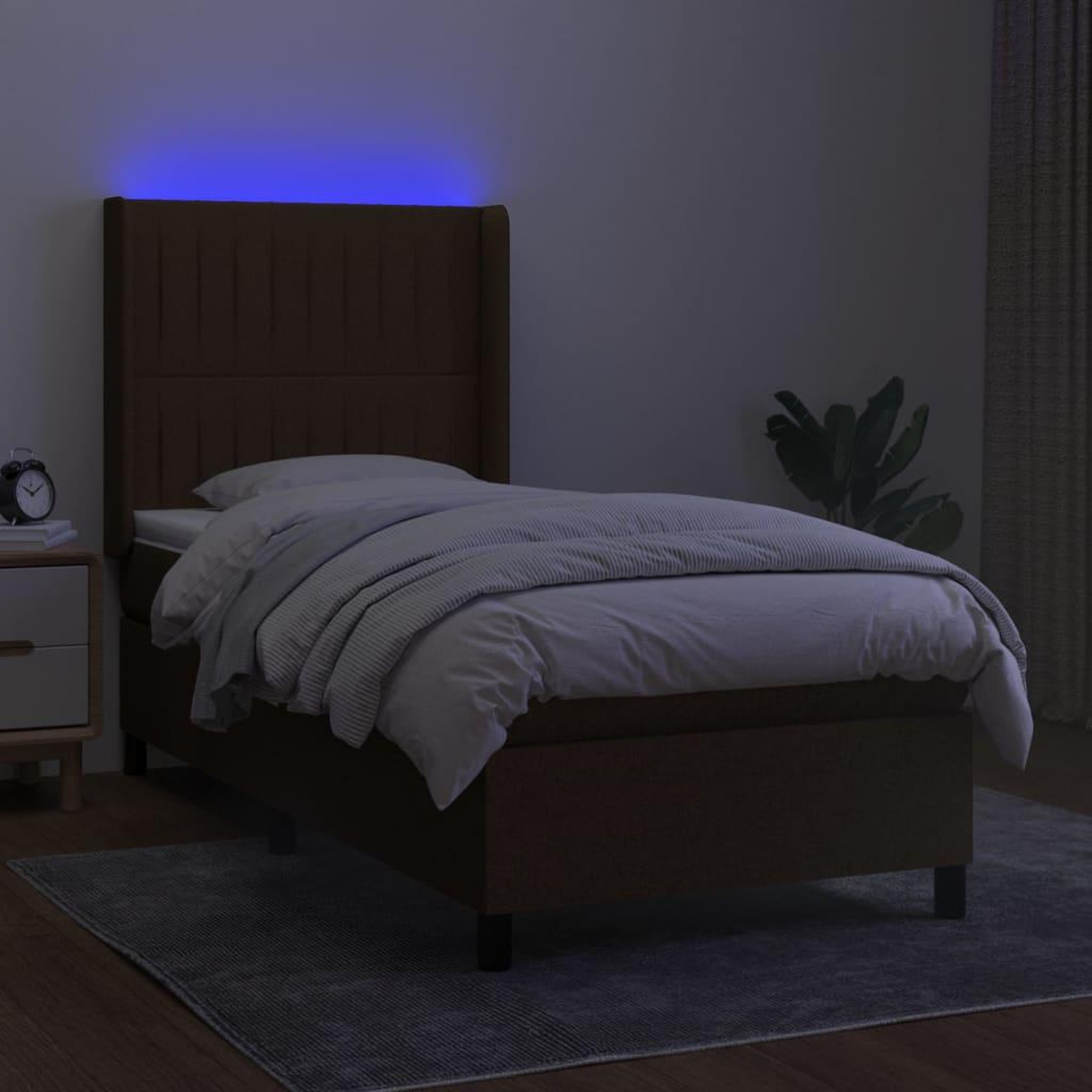 Voir la diapositive 3 : VIDAXL Sommier a lattes de lit matelas LED Marron fonce 80x200cm Tissu