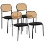 Voir la diapositive 1 : ID MARKET Lot de 4 chaises vintage CLOTILDE en métal noir et dossier cannage pour salle à manger