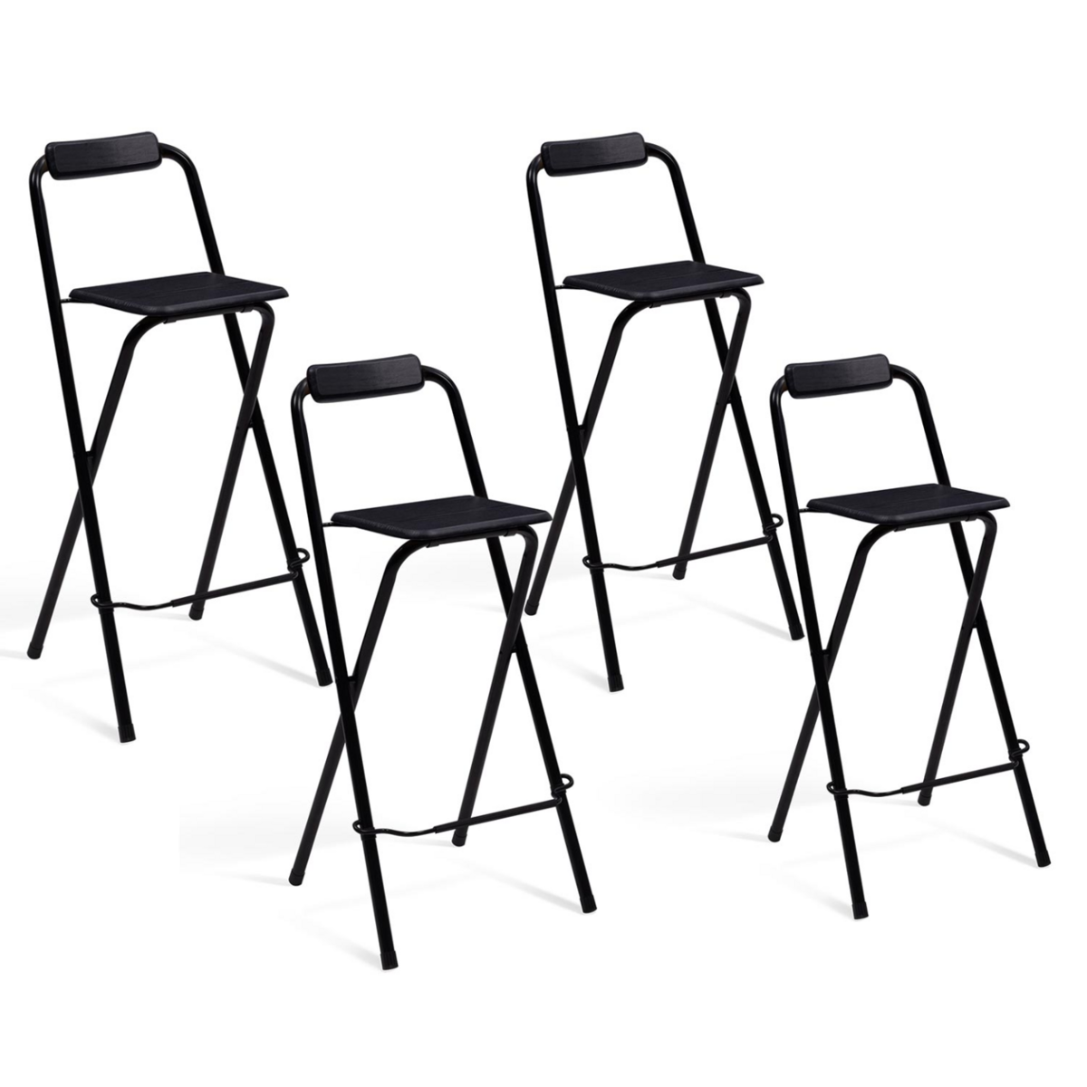 ID MARKET Lot de 4 tabourets de bar pliants DELSON noirs