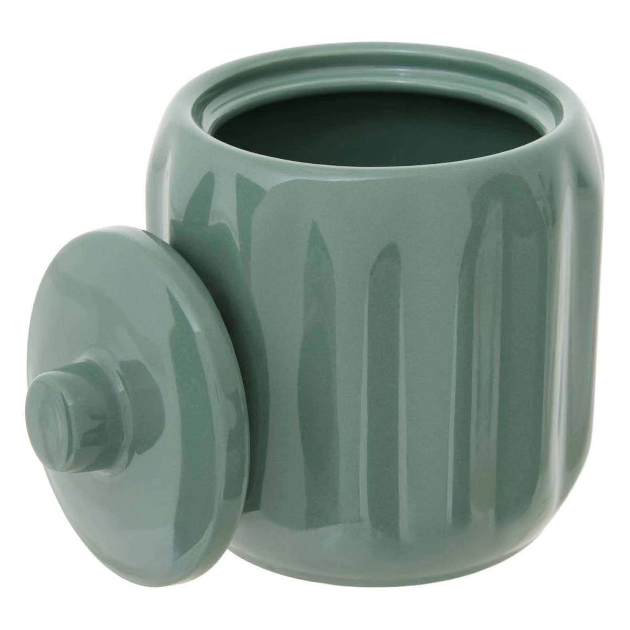 Voir la diapositive 2 : FIVE Pot à cotons en grès  suny colorama  12cm vert ficus