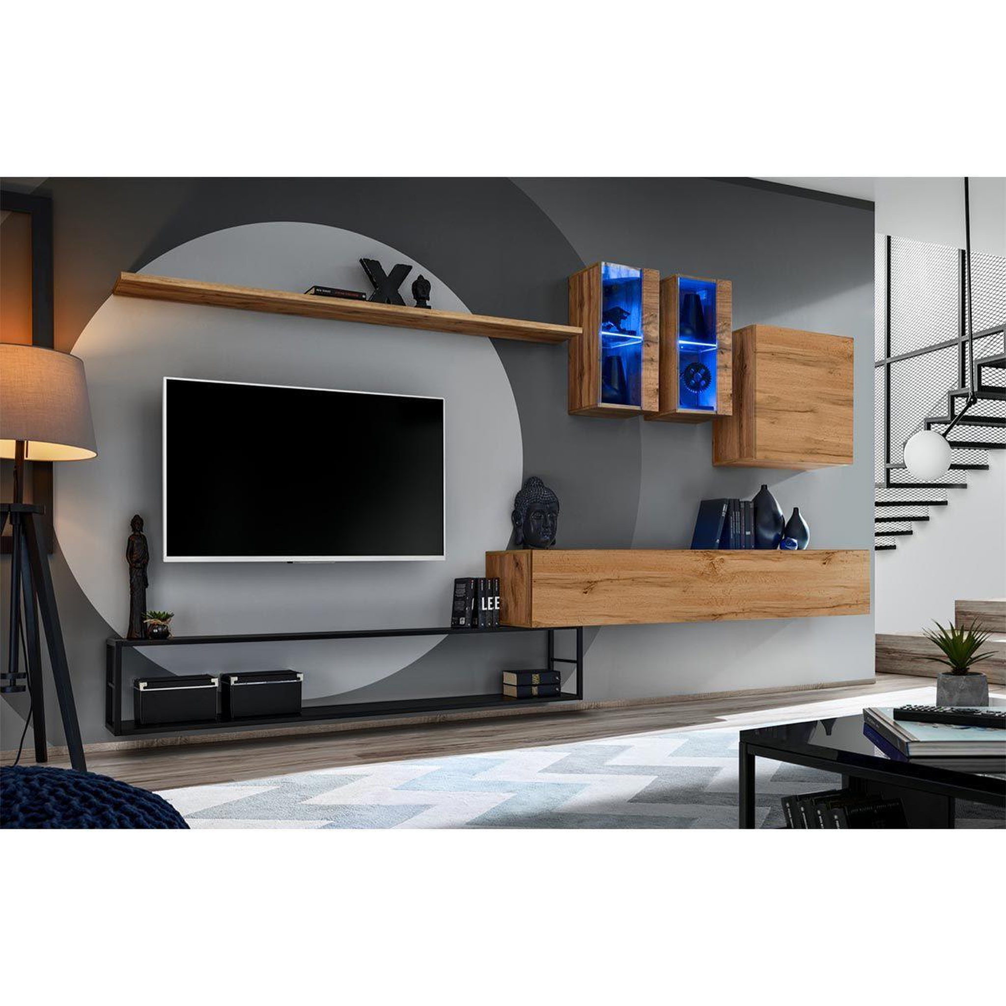 Voir la diapositive 2 : Paris Prix Ensemble meuble tv design  switch i  330cm naturel & noir