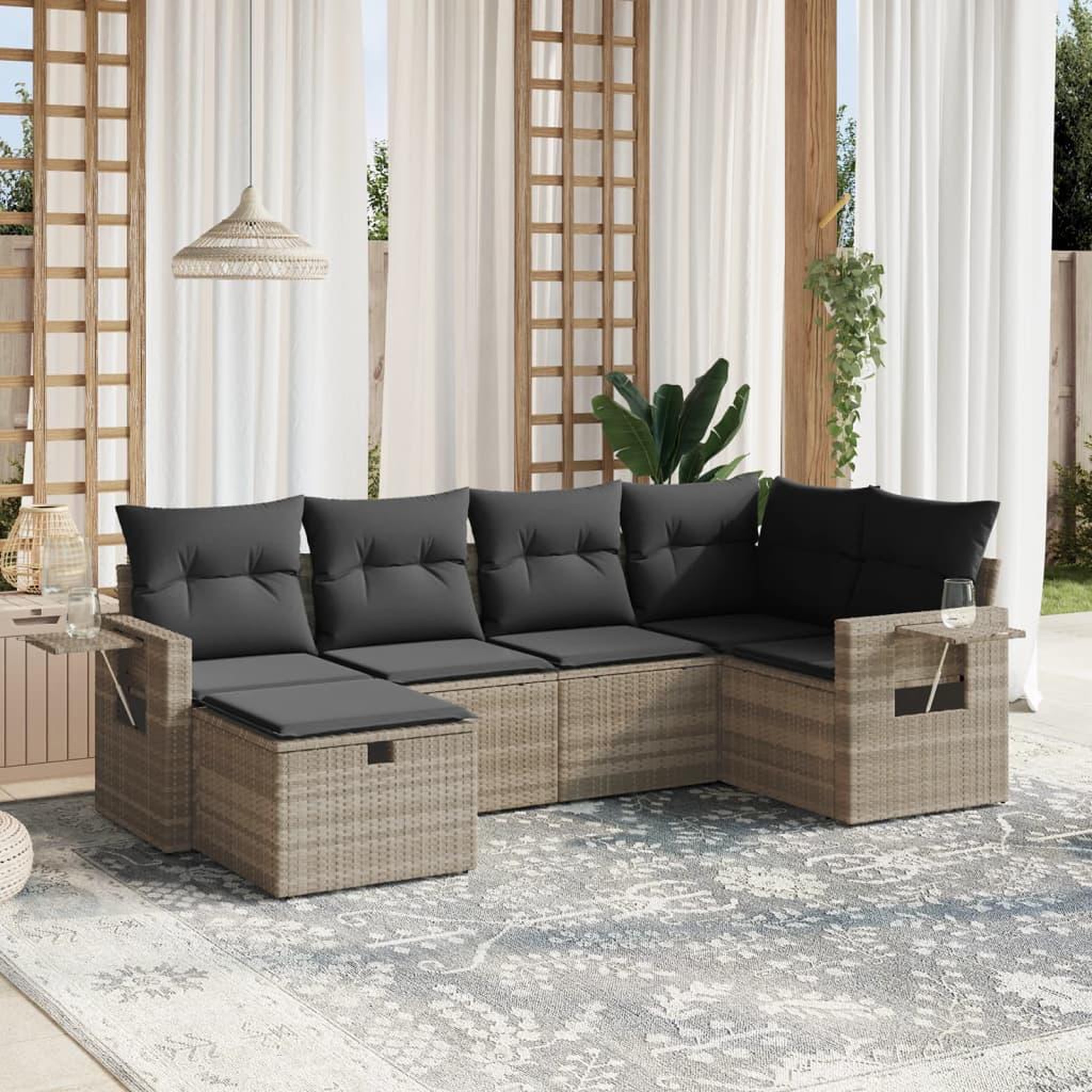 VIDAXL Salon de jardin 6 pcs avec coussins gris clair resine tressee