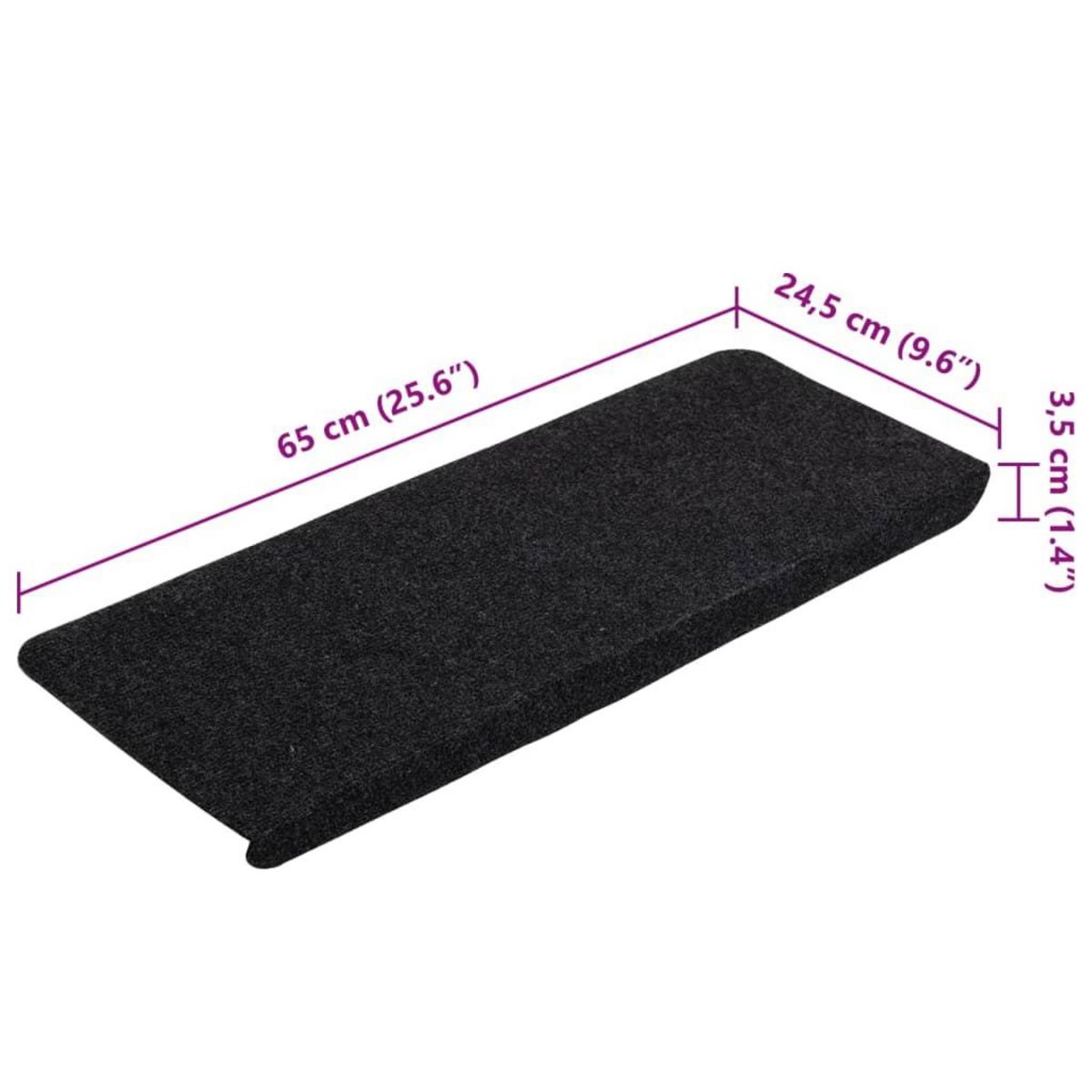 VIDAXL Tapis d'escalier auto-adhesifs 15 pcs 65x24,5x3,5 cm Noir