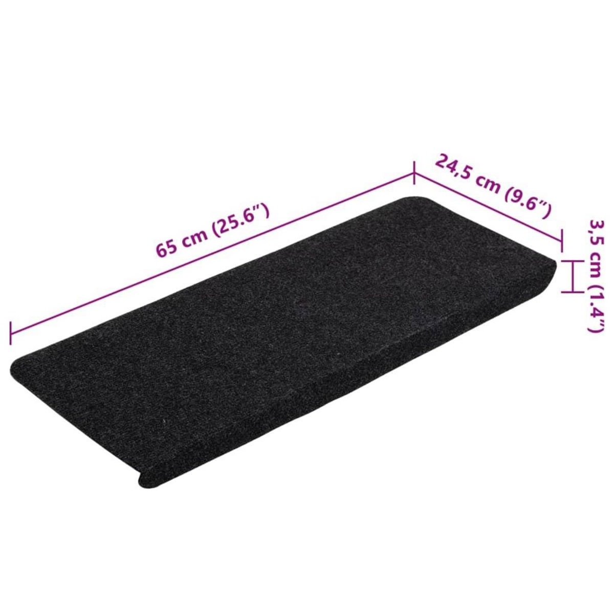 VIDAXL Tapis d'escalier auto-adhesifs 15 pcs 65x24,5x3,5 cm Noir