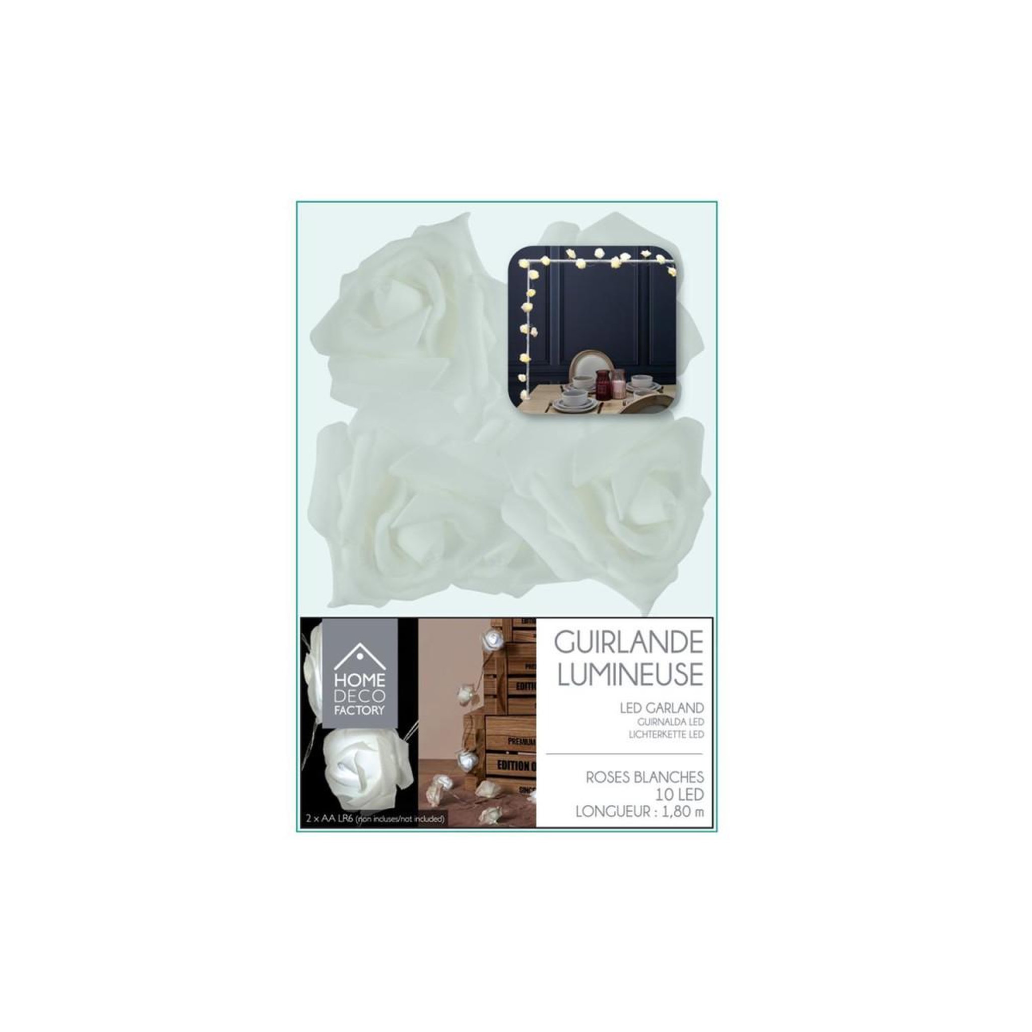 Voir la diapositive 2 : The Home Deco Factory Guirlande lumineuse 10 led  rose  180cm blanc