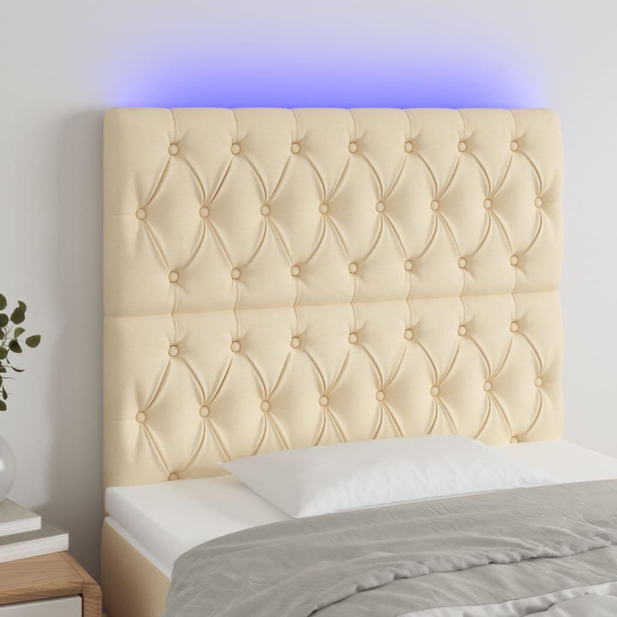 Voir la diapositive 1 : VIDAXL Tete de lit a LED Creme 100x7x118/128 cm Tissu