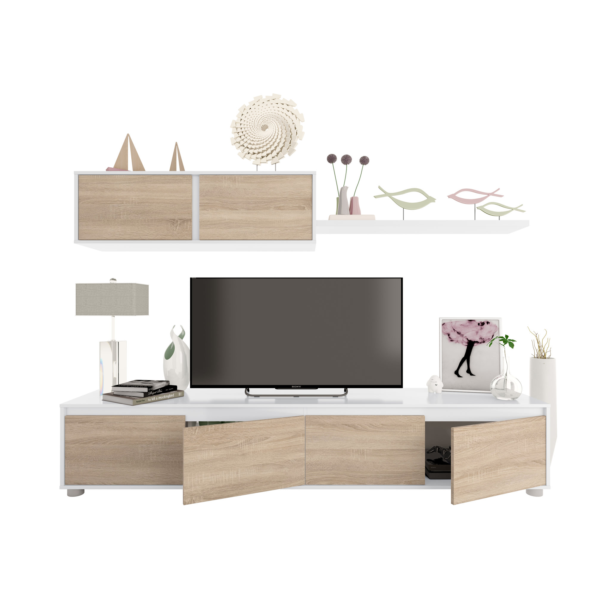 Voir la diapositive 4 : Meuble TV 4 portes avec étagère murale L200cm YOPAL