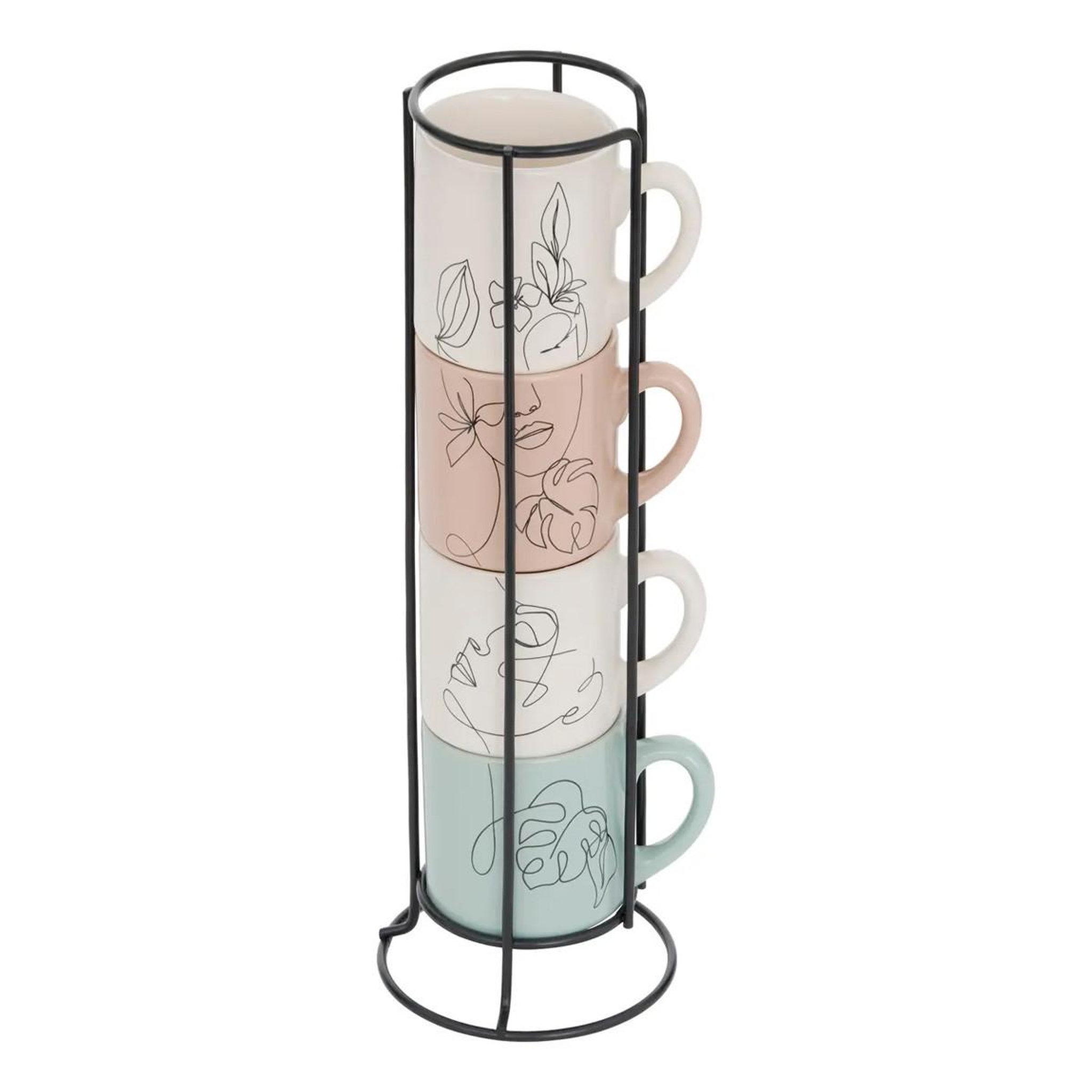 SECRET DE GOURMET Lot de 4 mugs sur rack  visage  12cl multicolore