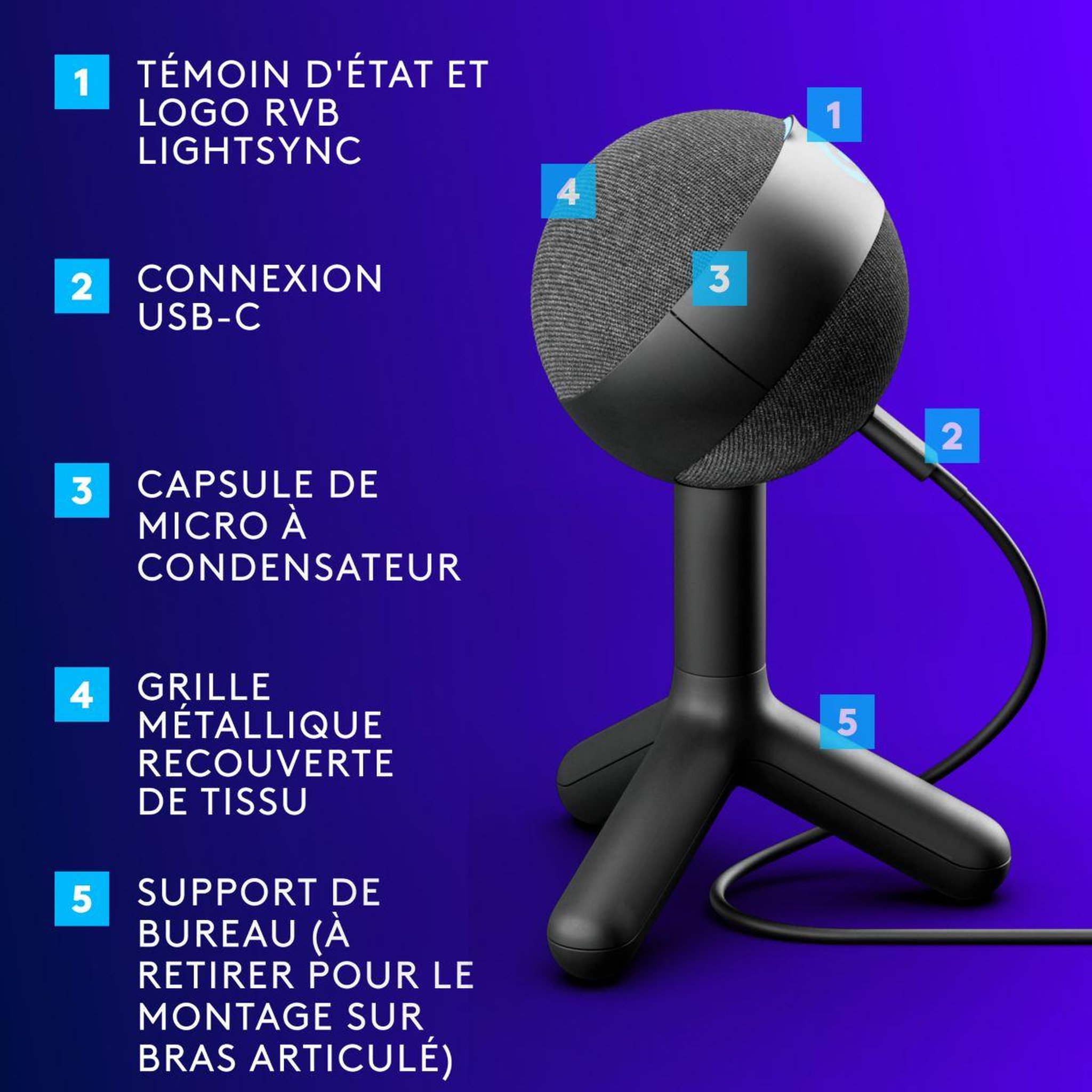 Voir la diapositive 5 : Logitech Micro Streaming Yeti Orb Noir
