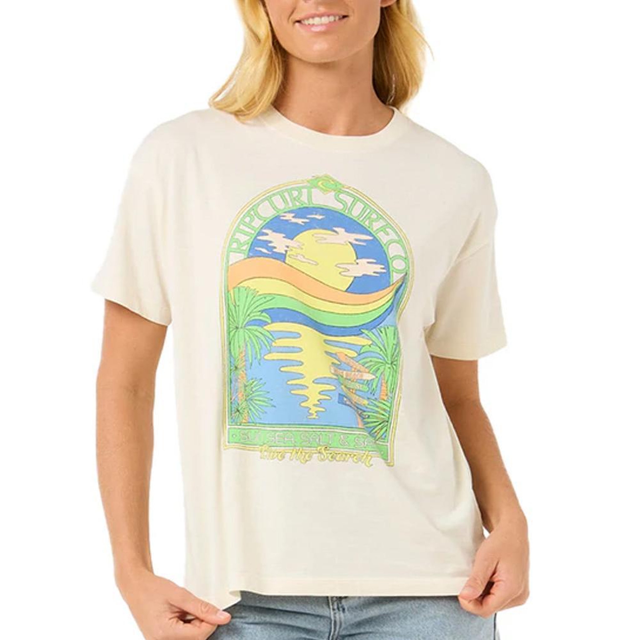 Rip Curl T-Shirt Écru Femme Rip Curl Sun & Sea Relaxed. Coloris disponibles : Blanc