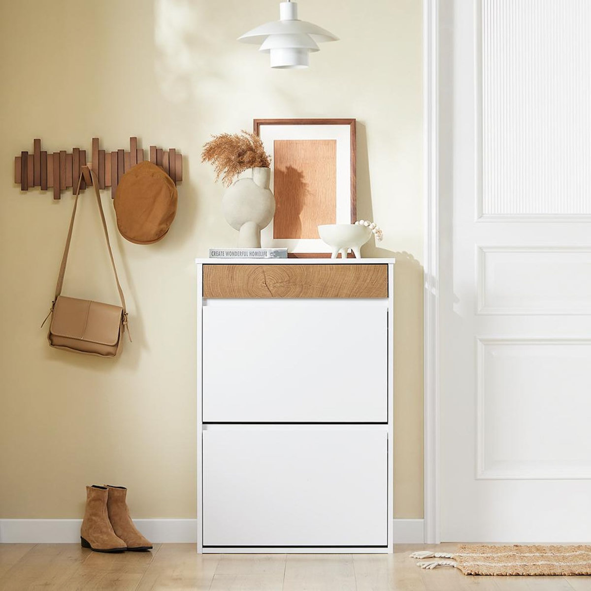 SOBUY SoBuy - Meuble À Chaussures avec un tiroir - Blanc - 61x25x91cm - Nordique - FSR205-NW