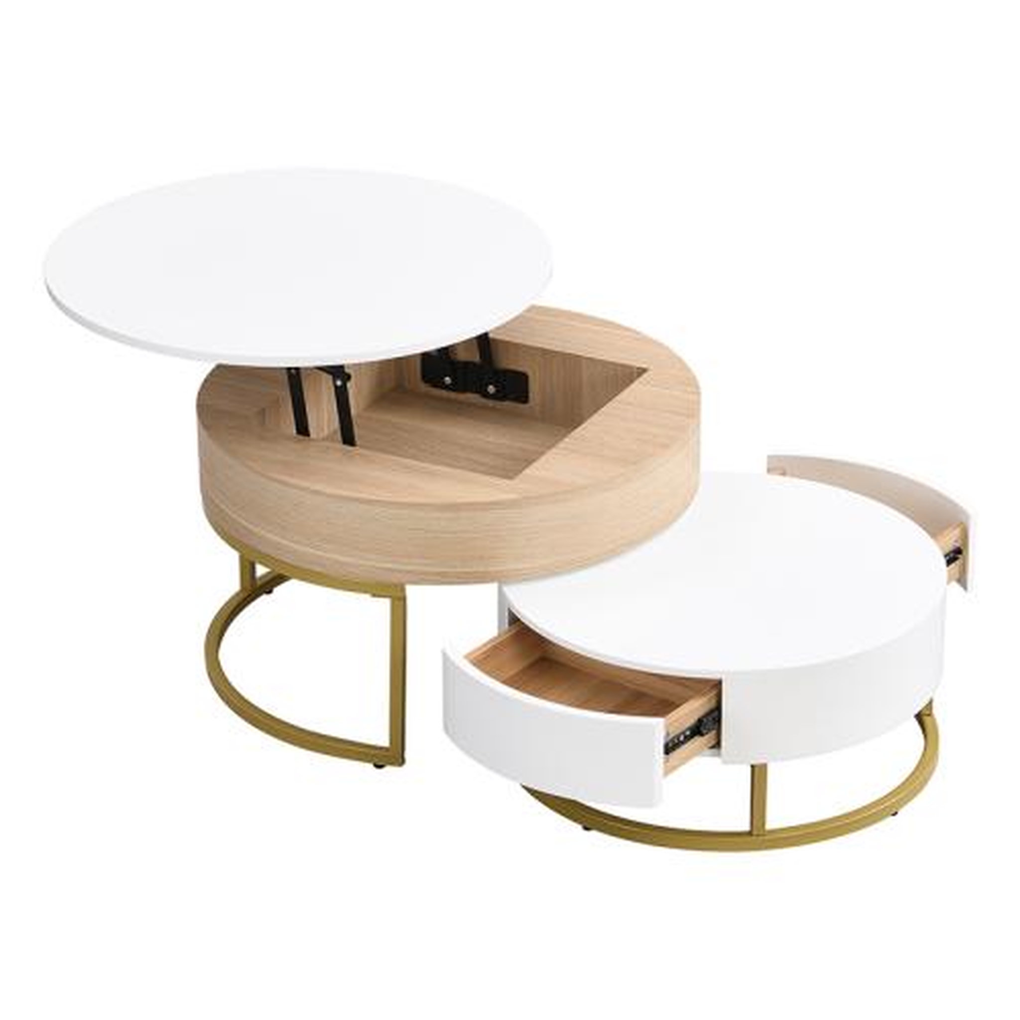 MERAX Table basse gigogne ronde blanc - 70x70 cm mdf