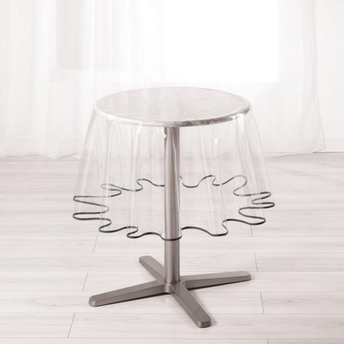 Paris Prix Nappe Ronde Cristal  Garden  180cm Transparent & Gris