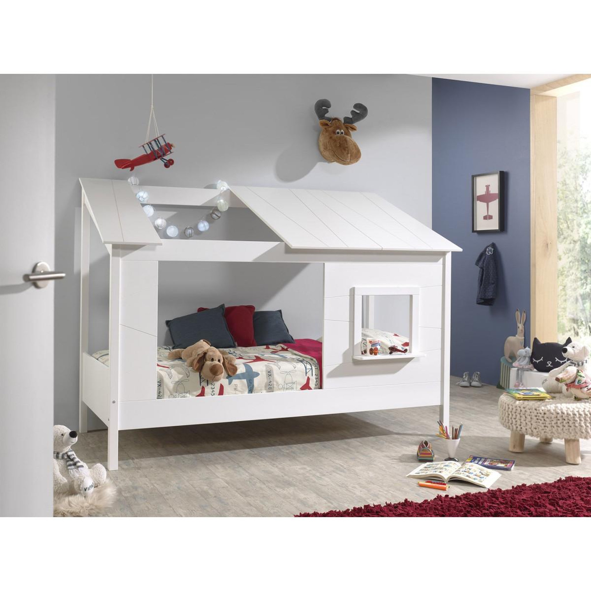 Voir la diapositive 5 : Paris Prix Pack - lit cabane enfant, sommier & matelas  housebed ii  90x200cm blanc