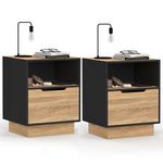 ID MARKET Lot de 2 tables de chevet OXANA 1 tiroir avec niche façon hêtre et noir