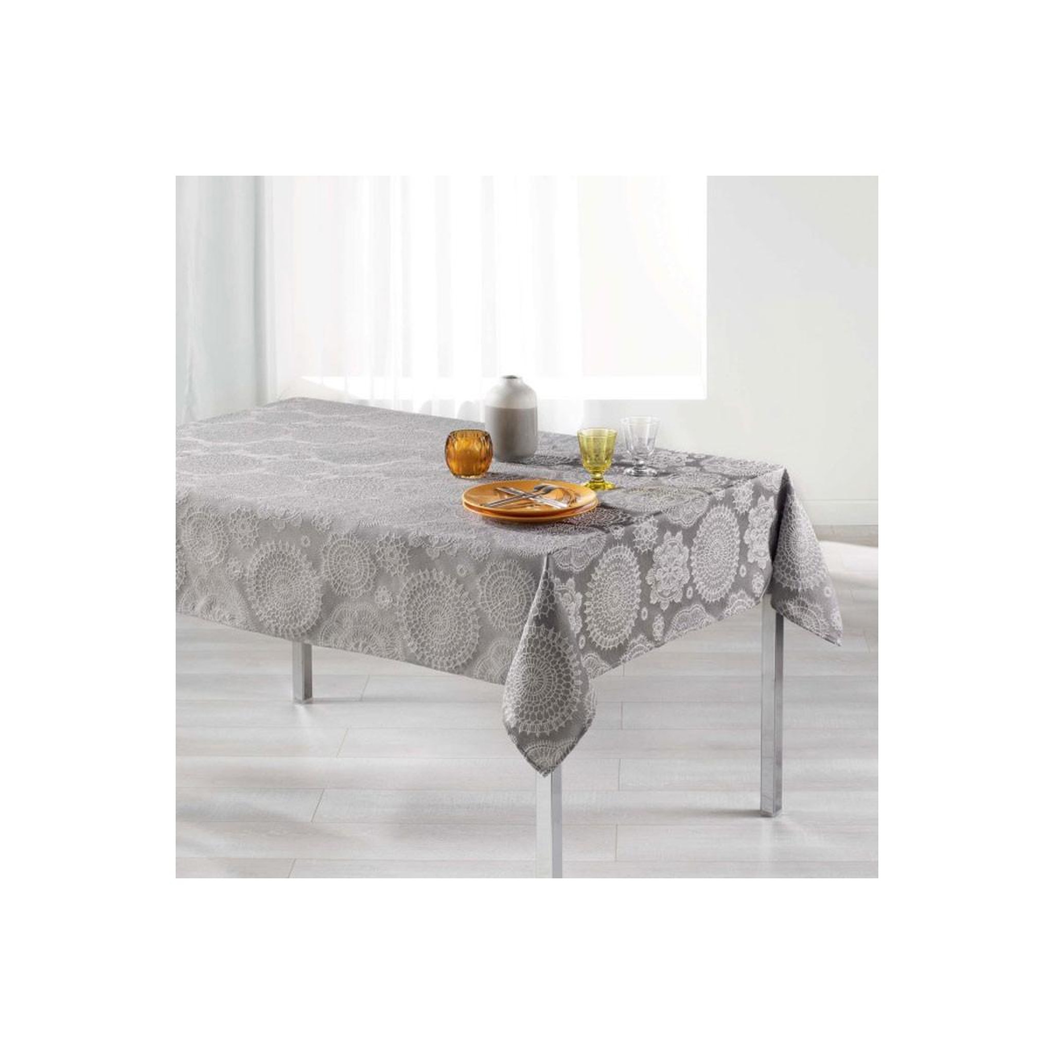 Douceur d'Intérieur Nappe rectangulaire  rose des vents  140x300cm gris