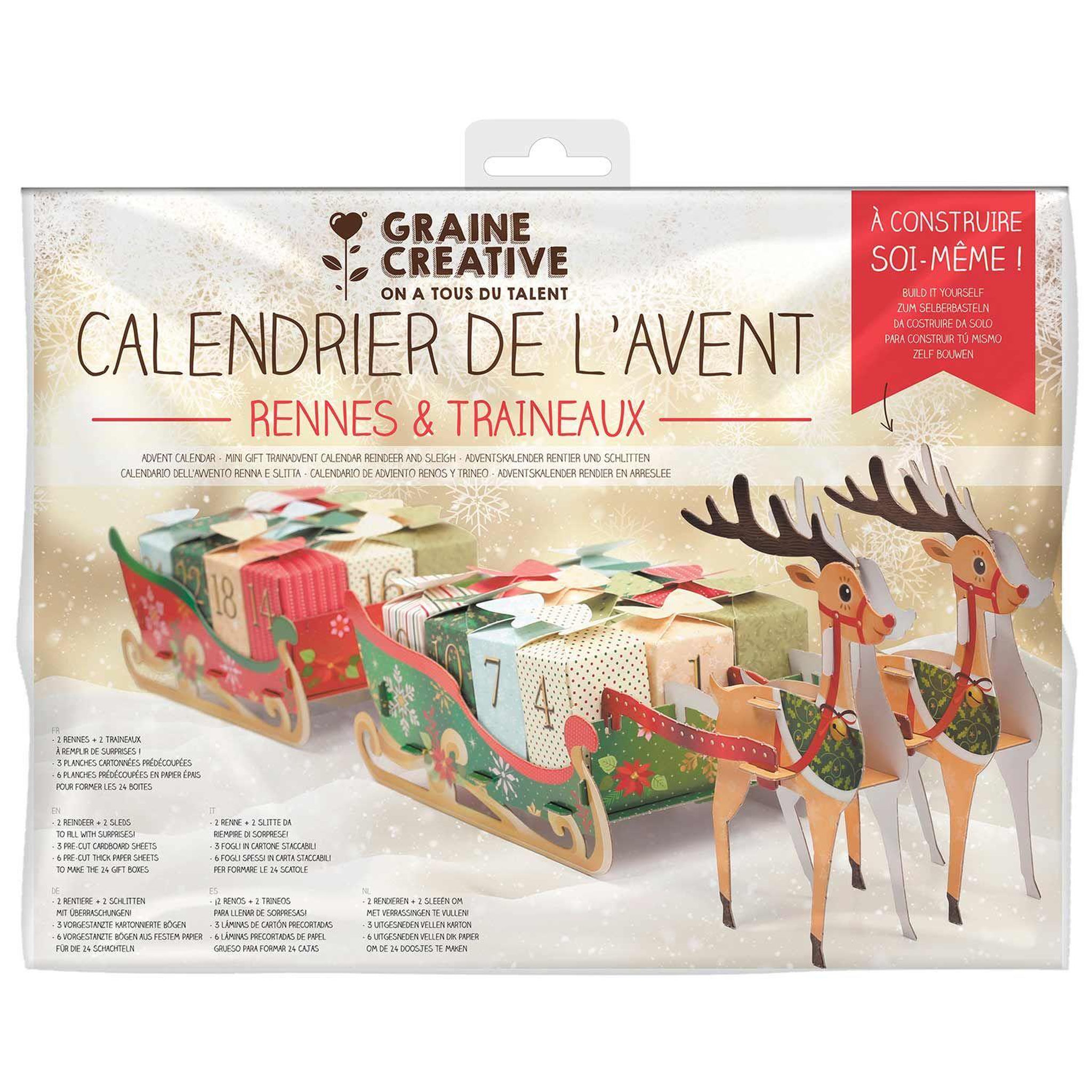 Voir la diapositive 2 : Graine créative Calendrier de l'avent rennes et traîneau à construire